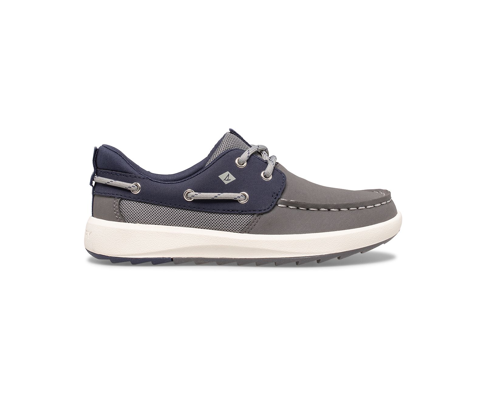 Big Kid's Fairwater PLUSHWAVE Boat Shoe - Grey/Navy - Click Image to Close