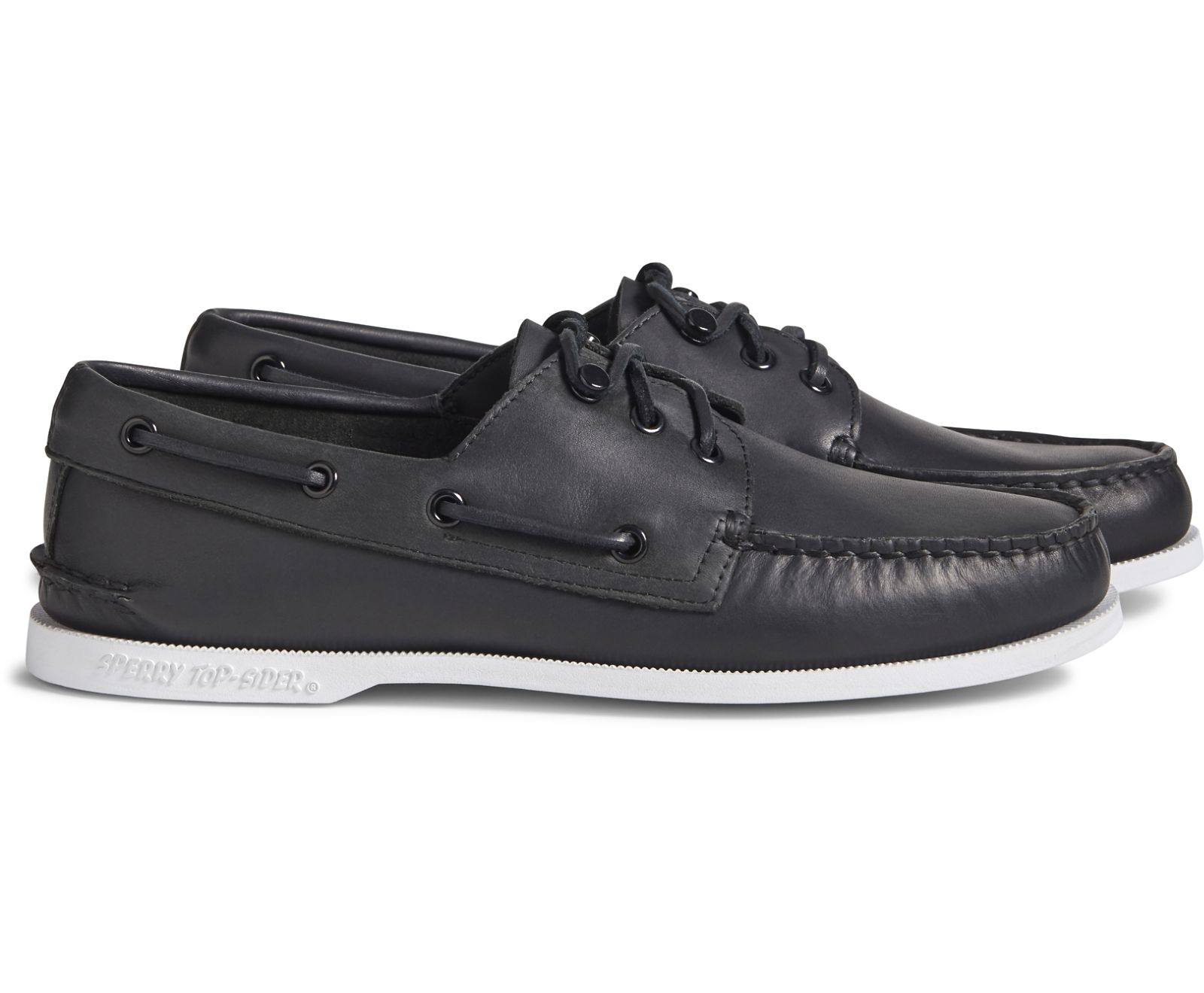 Men's Cloud Authentic Original 3-Eye Leather Boat Shoe - Black - Click Image to Close