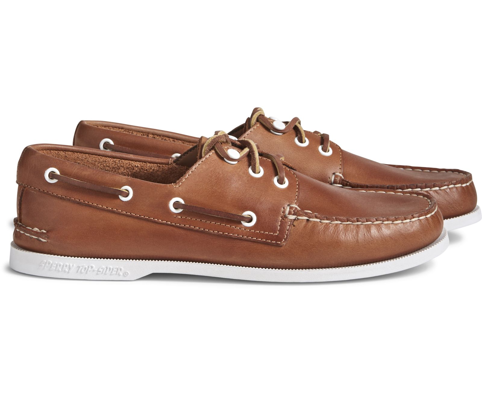 Men's Cloud Authentic Original 3-Eye Leather Boat Shoe - Tan - Click Image to Close