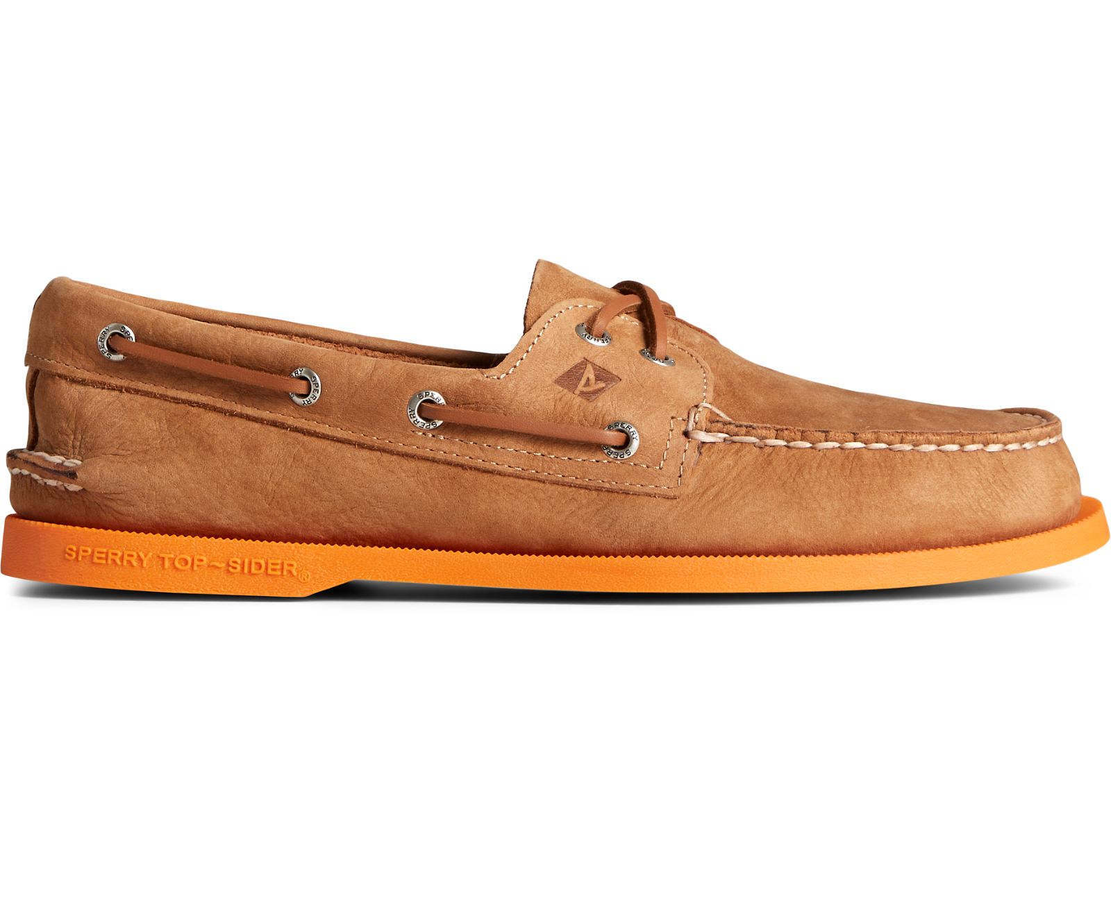 Men's Authentic Original 2-Eye Color Sole Boat Shoe - Tan/Orange - Click Image to Close