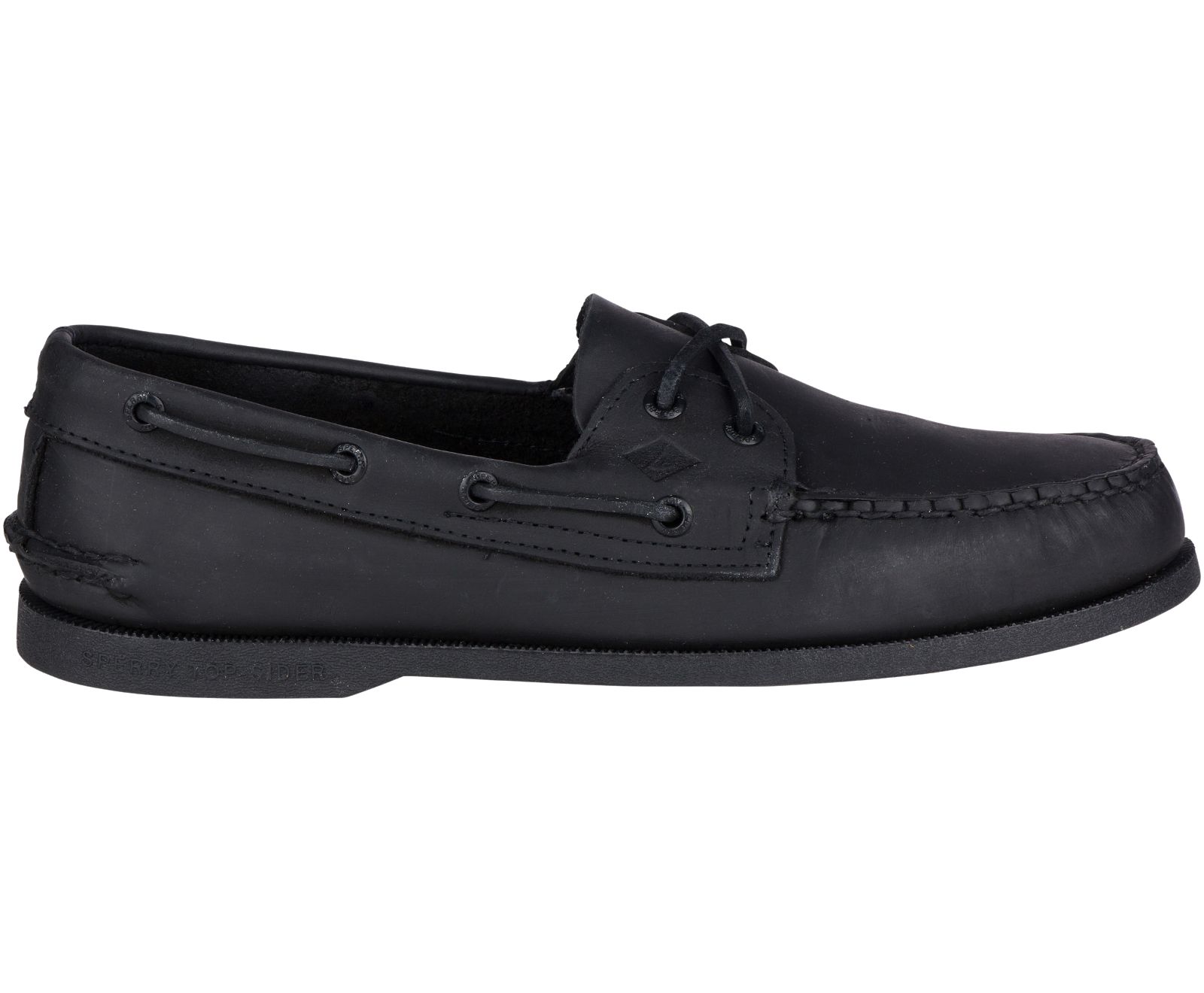 Men's Authentic Original Leather Boat Shoe - Black - Click Image to Close