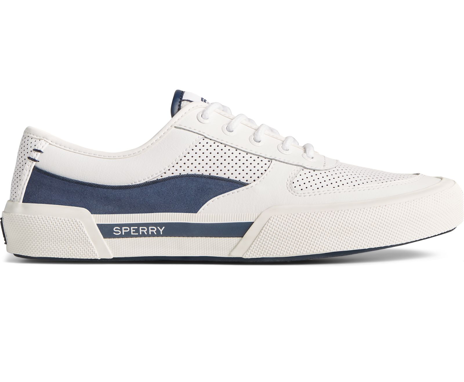 Men's Soletide Retro Sneaker - White/Navy - Click Image to Close