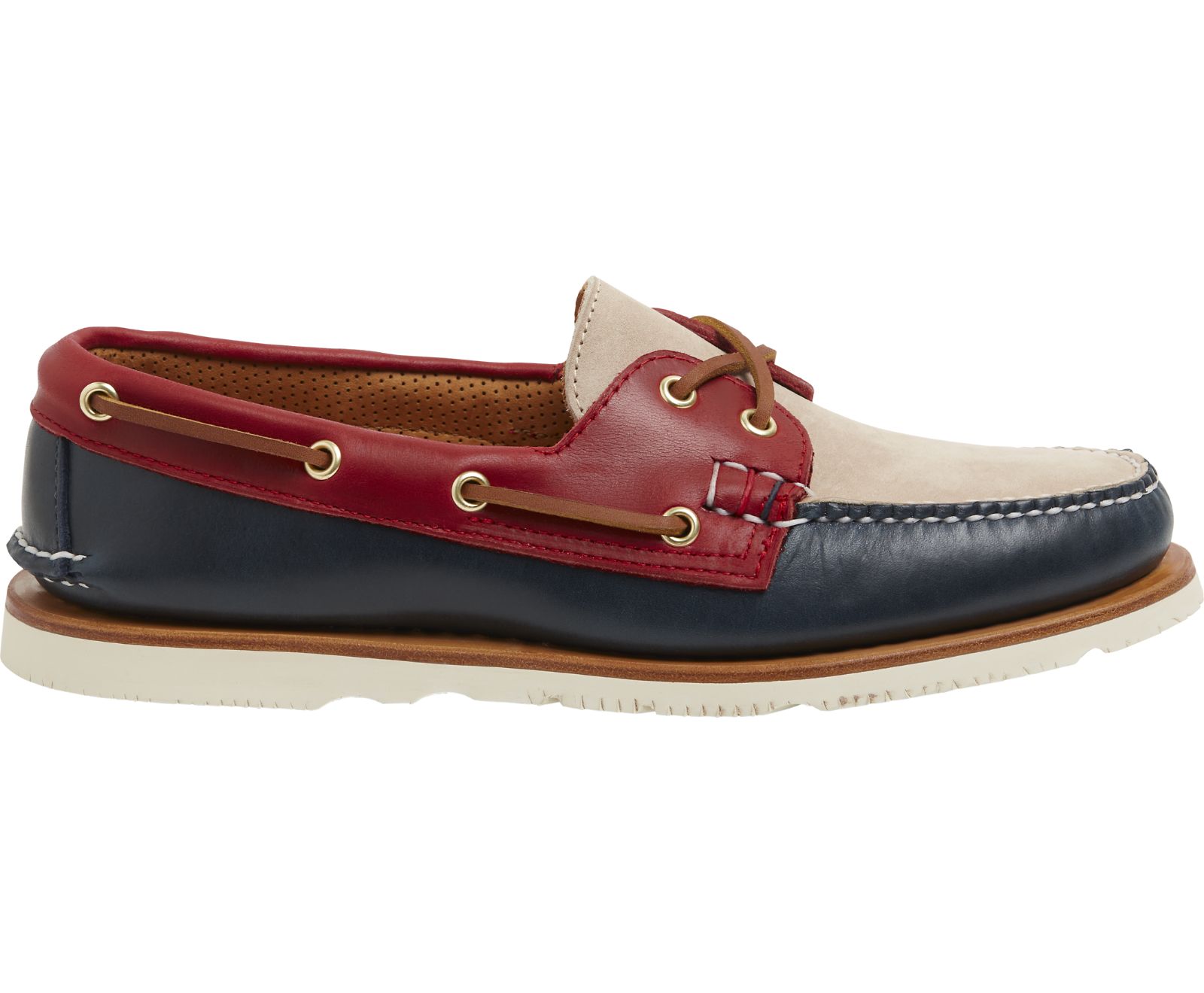 Men's Gold Cup Handcrafted in Maine Authentic Original Tri-Tone Boat Shoe - Navy/Red/Ivory