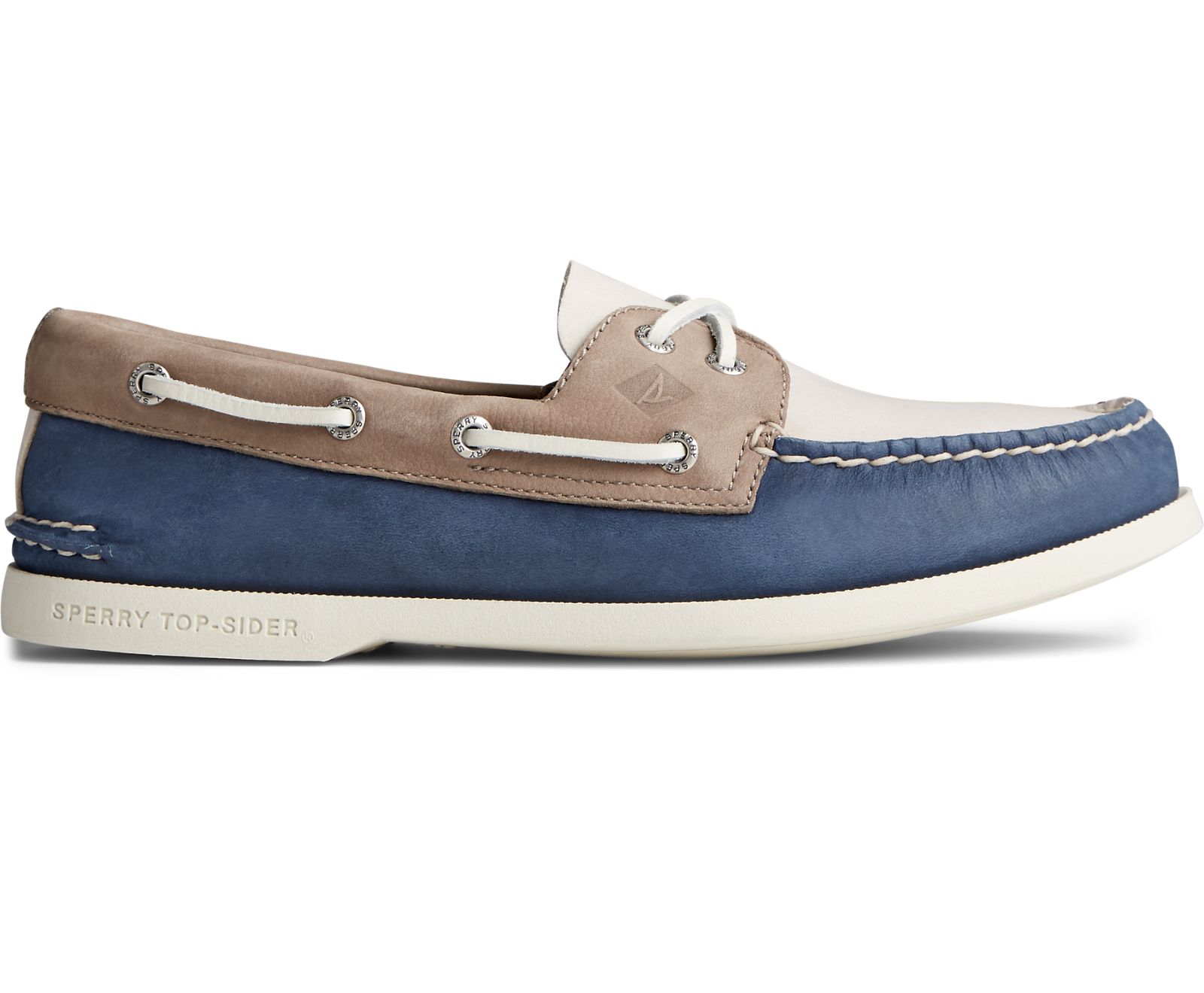 Men's Authentic Original PLUSHWAVE Tri-Tone Boat Shoe - Navy Multi - Click Image to Close