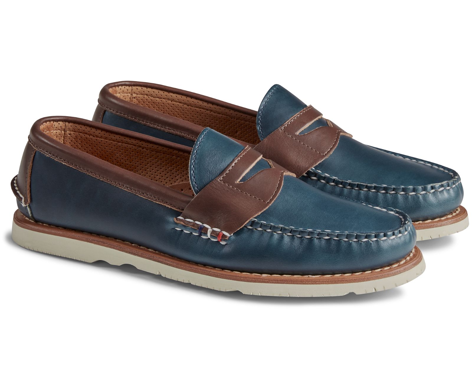 Men's Gold Cup Handcrafted in Maine Penny Loafer - Navy/Brown