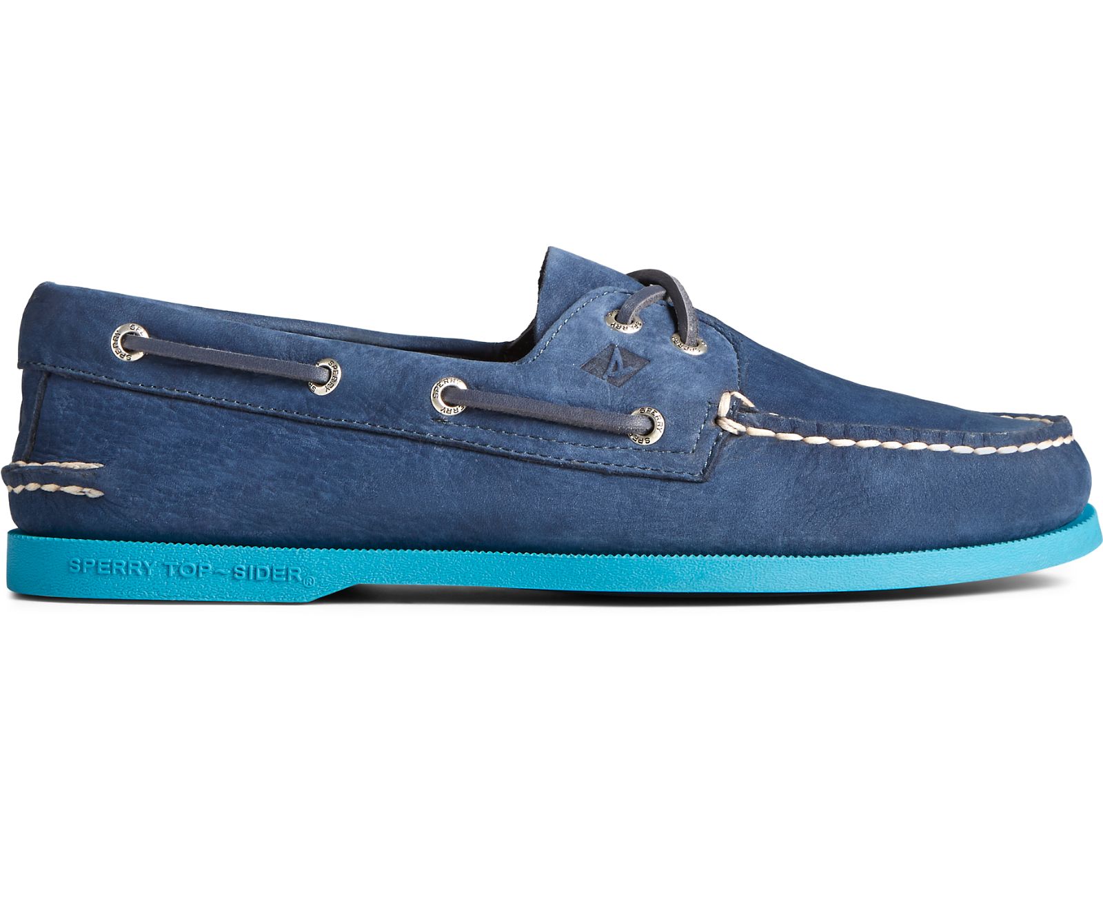 Men's Authentic Original 2-Eye Color Sole Boat Shoe - Navy/Blue - Click Image to Close