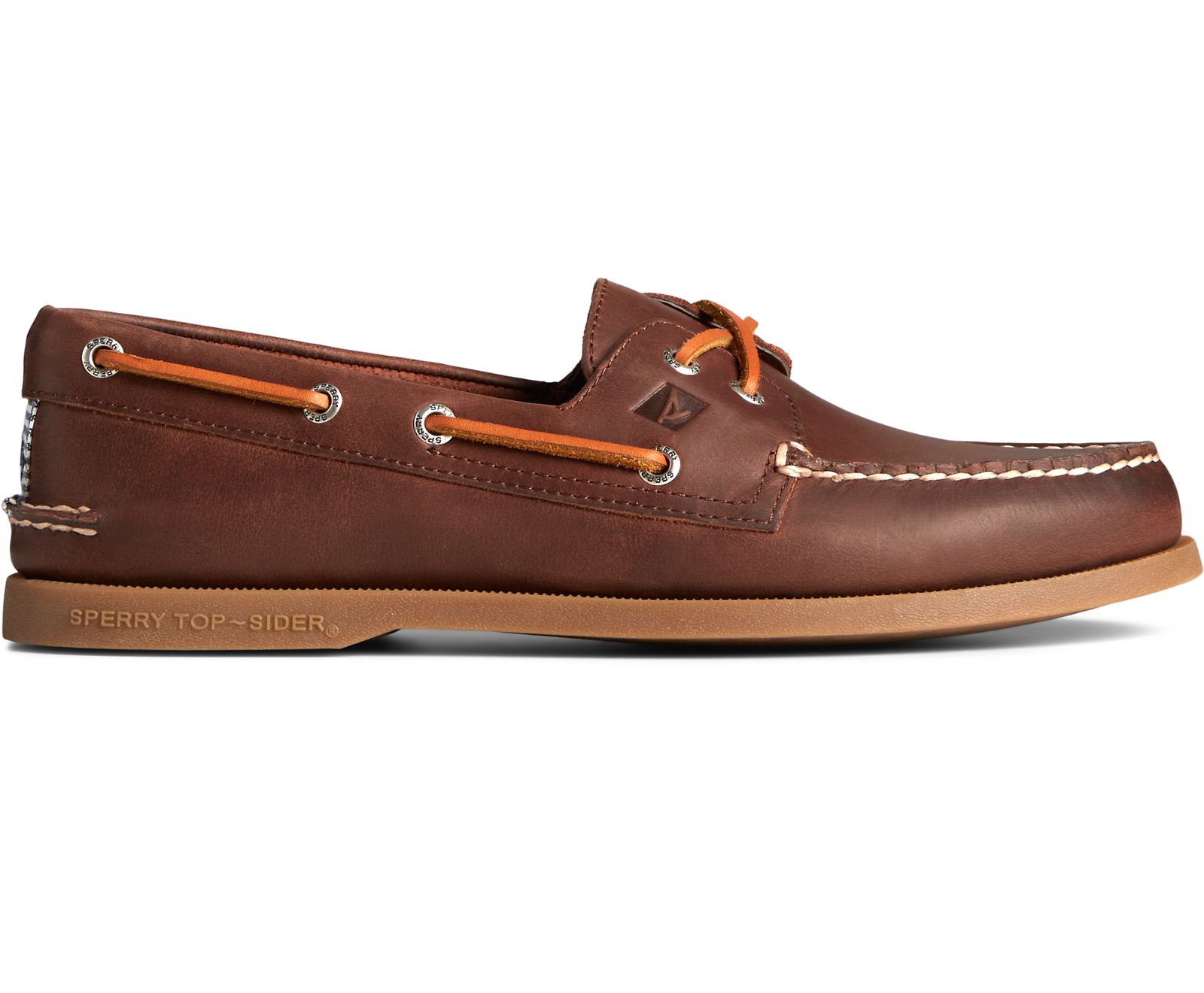 Men's Authentic Original Cross Lace Washed Stripe Boat Shoe - Brown - Click Image to Close
