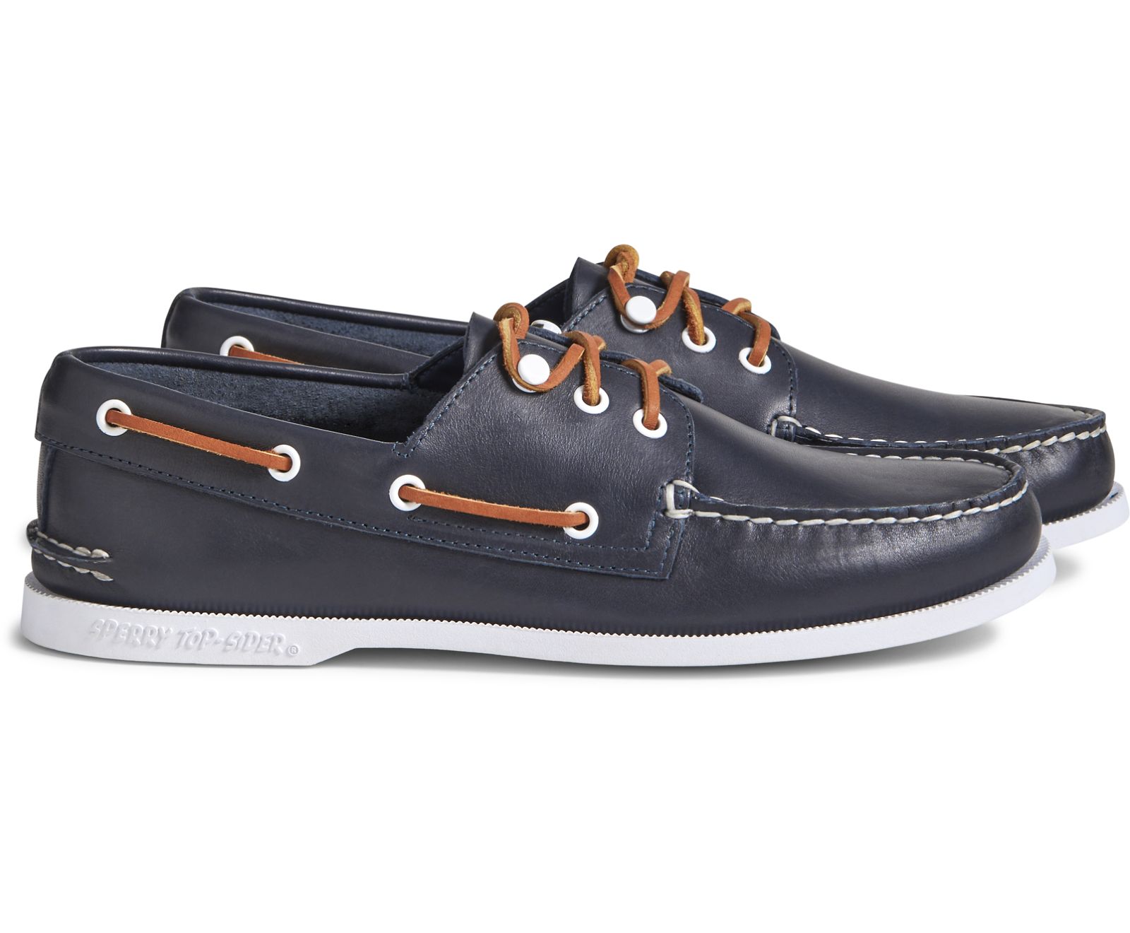 Men's Cloud Authentic Original 3-Eye Leather Boat Shoe - Navy - Click Image to Close