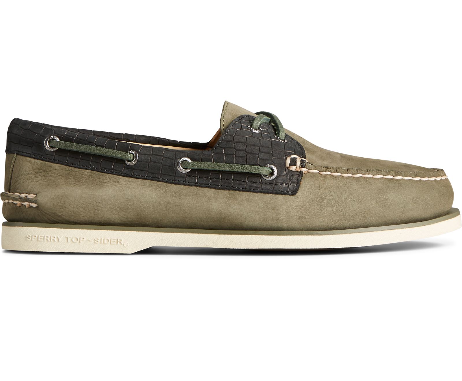 Men's Gold Cup Authentic Original 2-Eye Croc Embossed Boat Shoe - Olive Muti