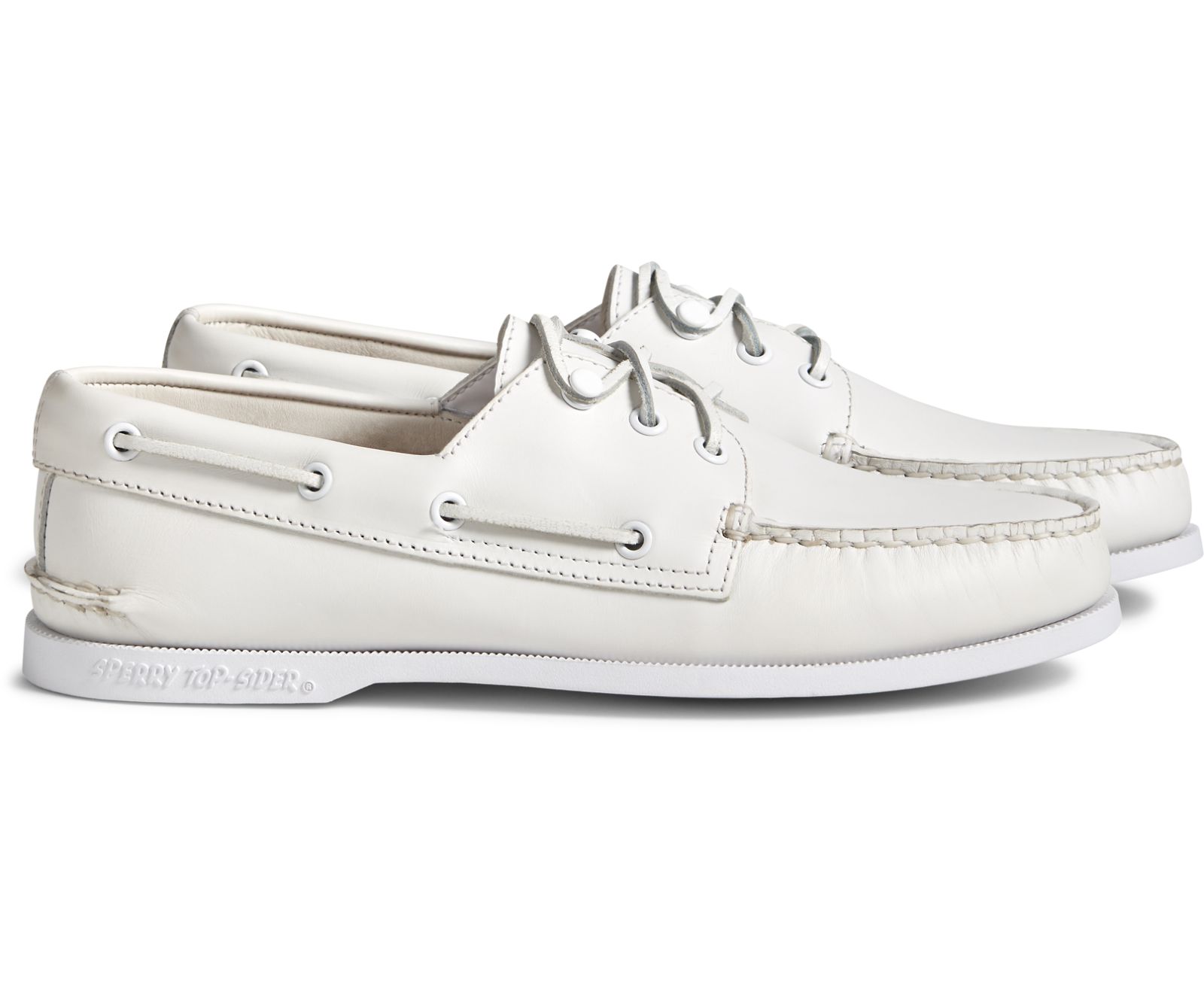 Men's Cloud Authentic Original 3-Eye Leather Boat Shoe - White - Click Image to Close