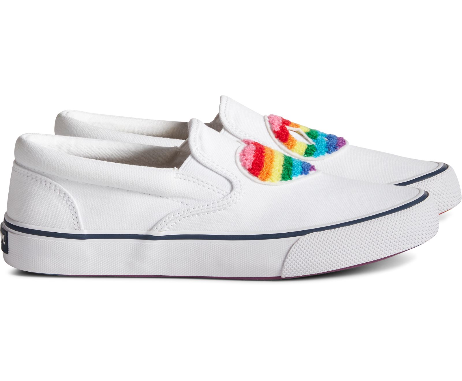 Unisex Unisex Striper Slip On Pride Sneaker - White Multi - Click Image to Close