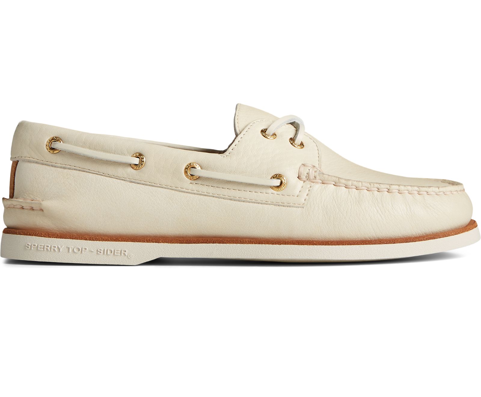Men's Gold Cup Authentic Original 2-Eye Soft Leather Boat Shoe - Cream - Click Image to Close