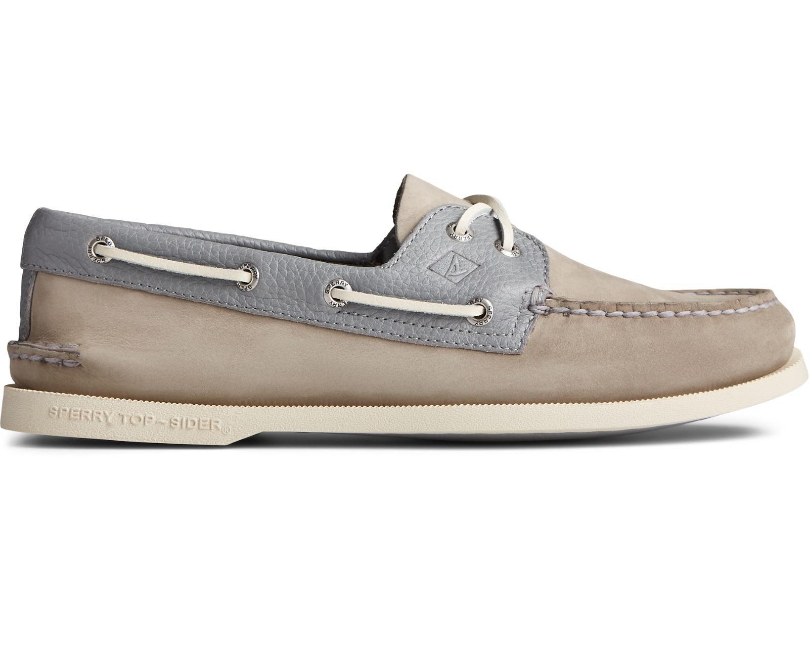 Men's Authentic Original 2-Eye Tumbled Leather Nubuck Boat Shoe - Grey - Click Image to Close