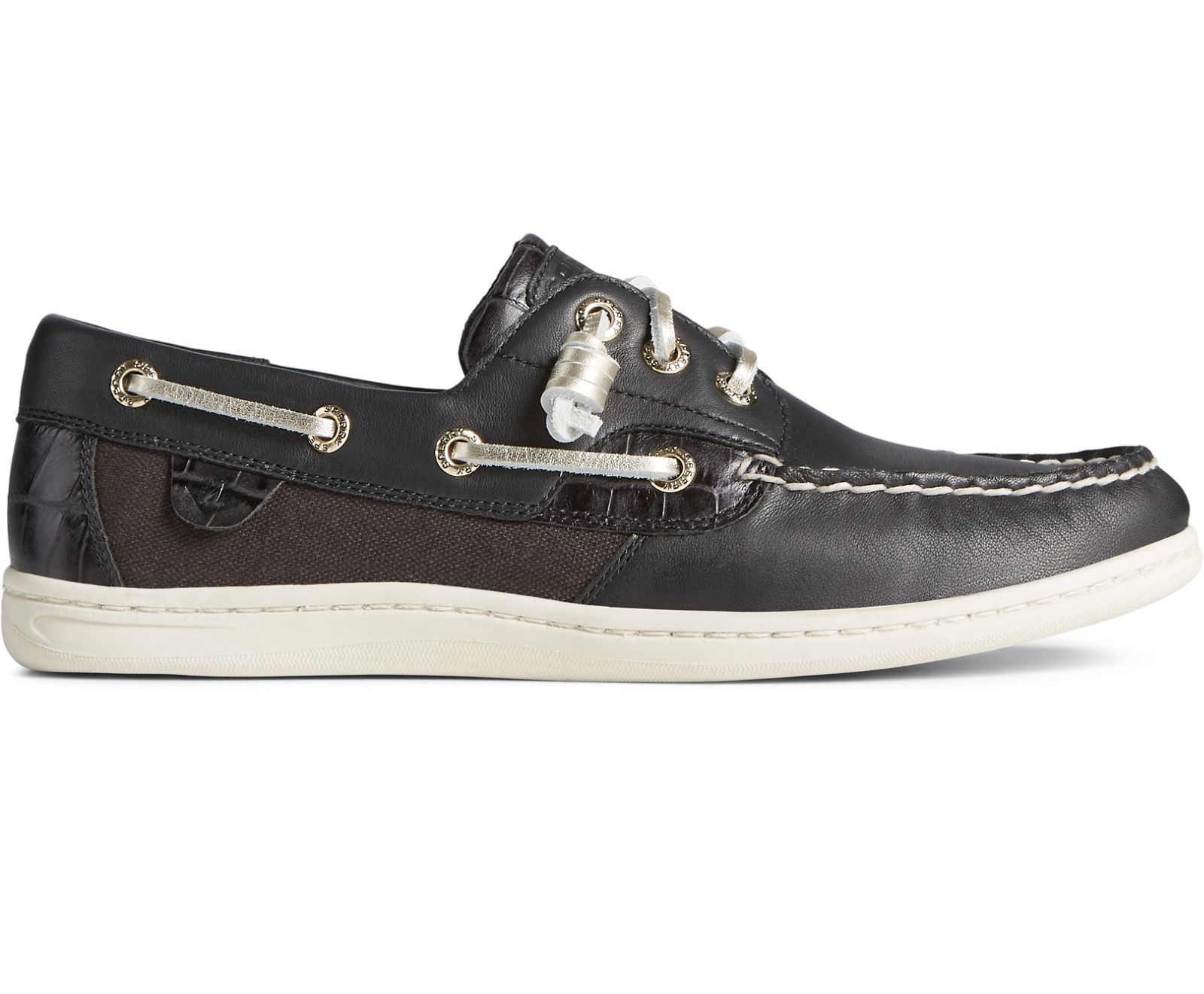 Women's Songfish Croc Leather Boat Shoe - Black