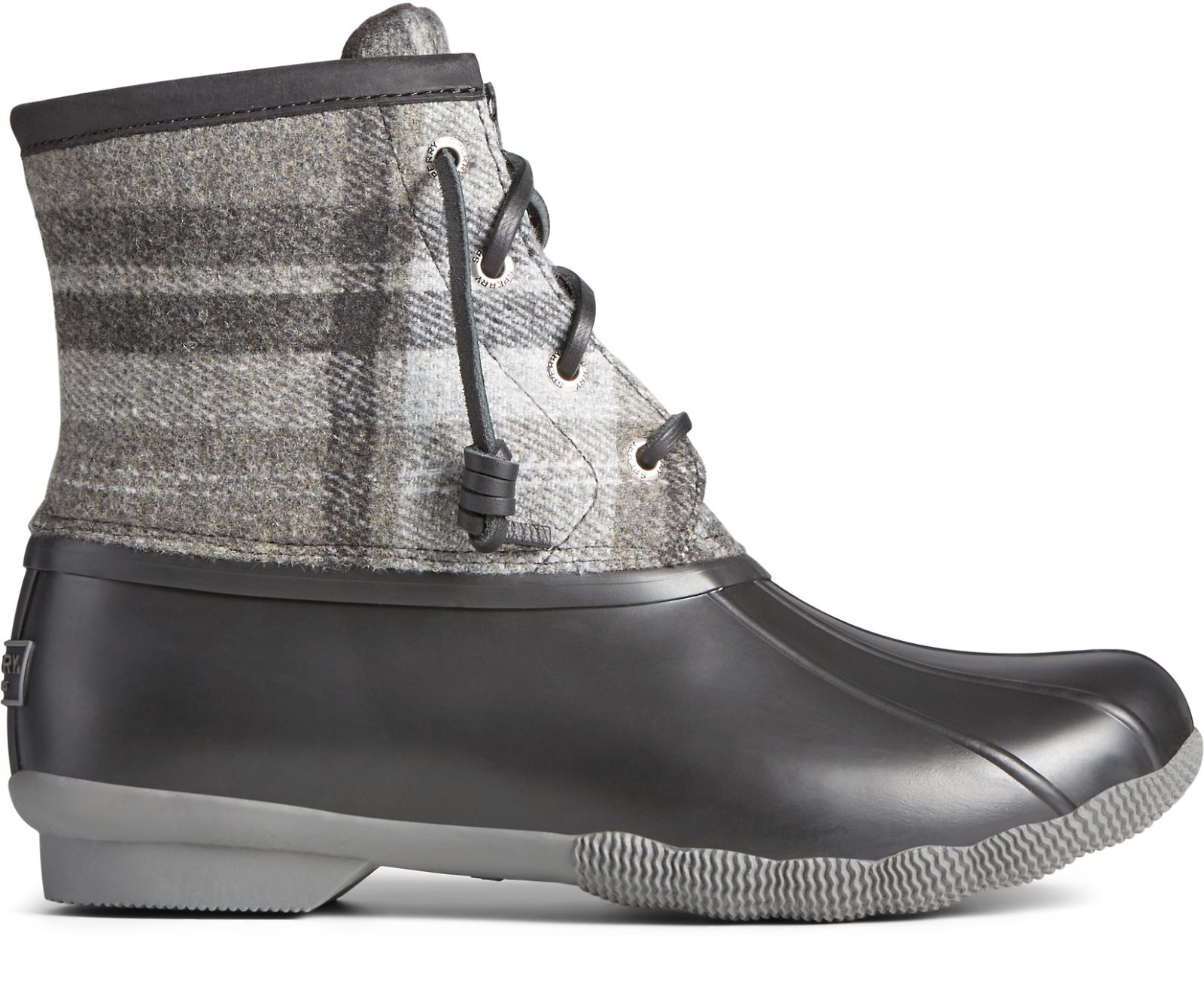 Women's Saltwater Plaid Wool Duck Boot - Charcoal - Click Image to Close