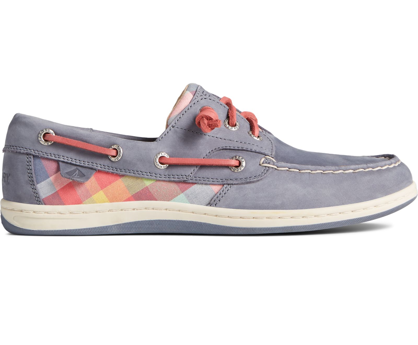 Women's Songfish Plaid Boat Shoe - Navy/Plaid - Click Image to Close