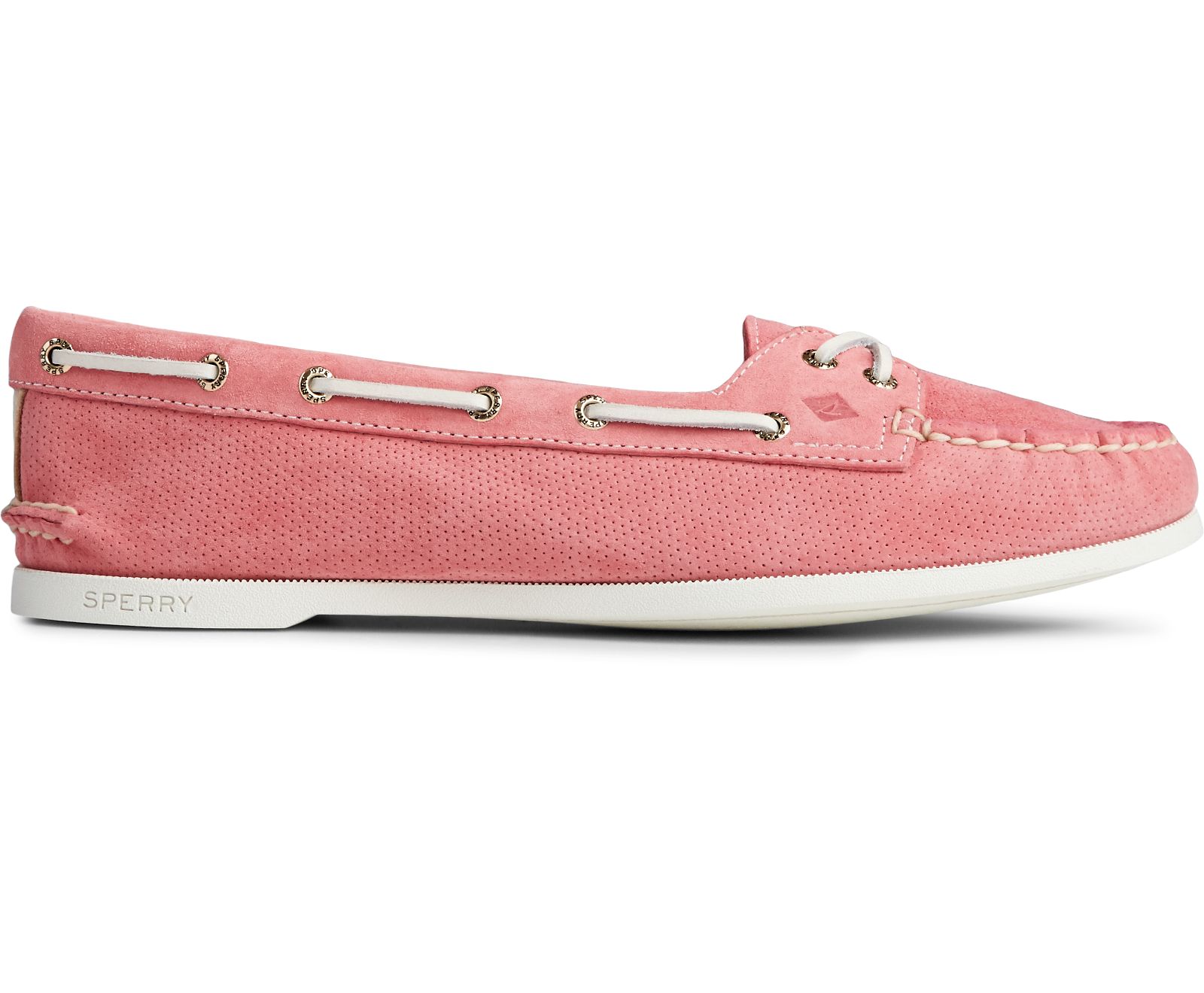 Women's Authentic Original Skimmer Pin Perforated Boat Shoe - Coral - Click Image to Close