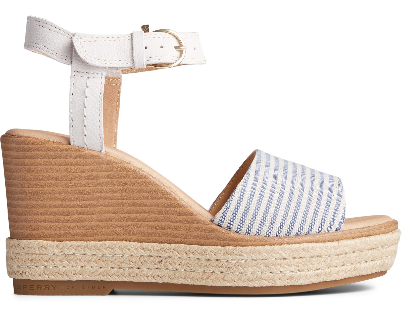 Women's Fairwater PLUSHWAVE Wedge Sandal - Ivory/Blue - Click Image to Close