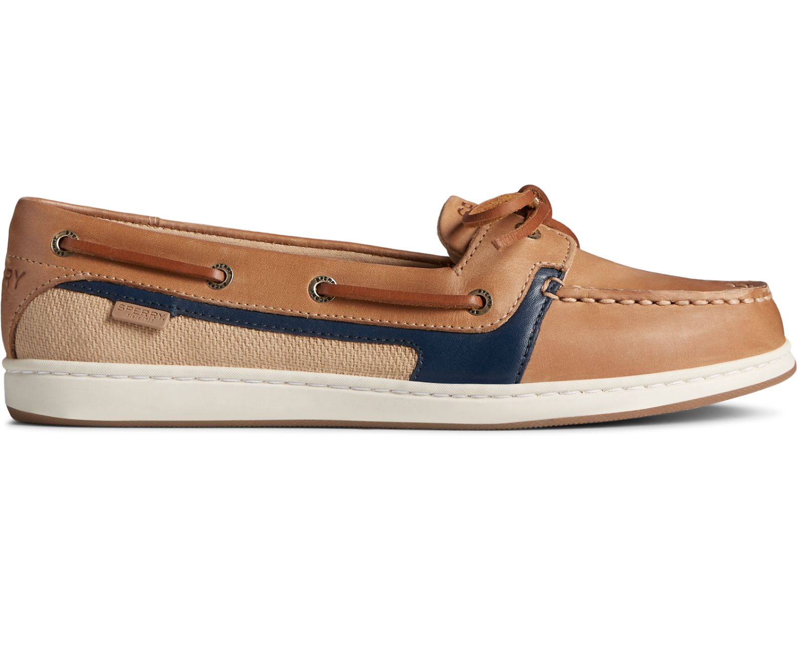 Women's Starfish Boat Shoe - Tan/Navy - Click Image to Close