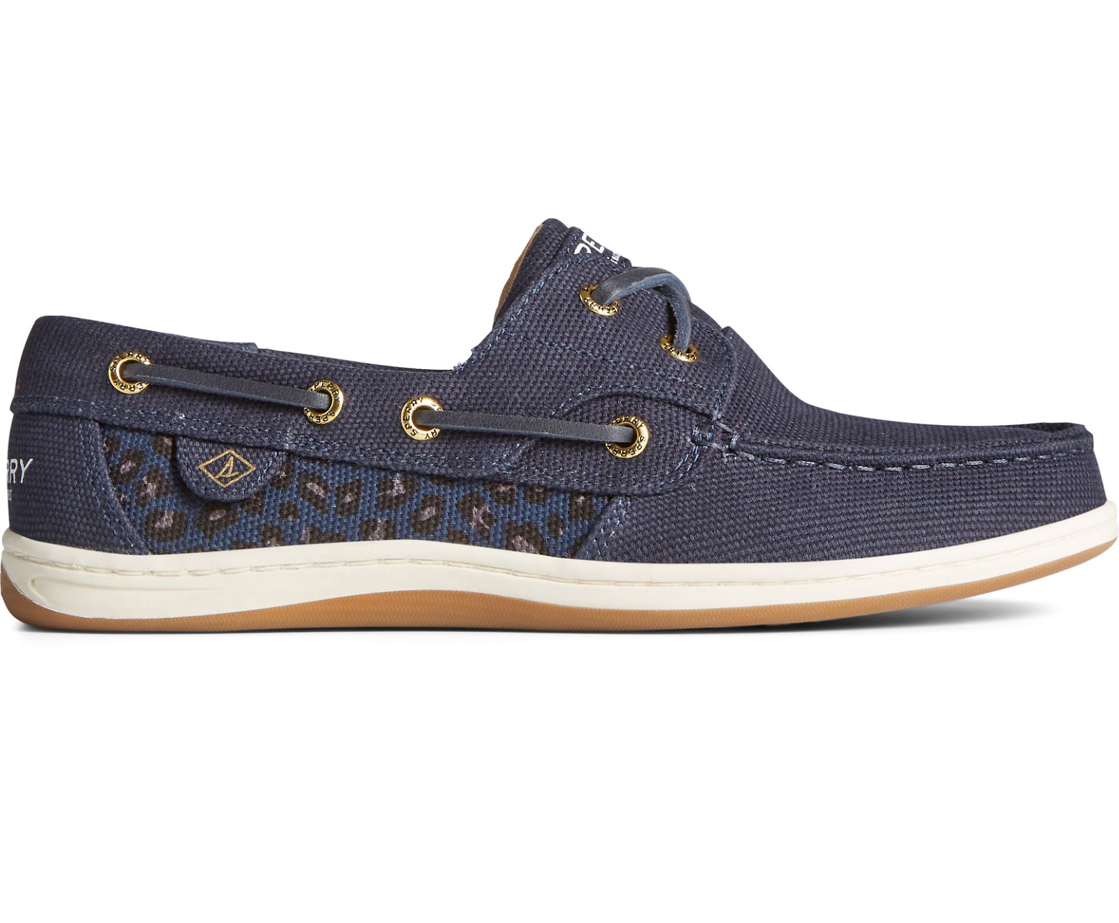 Women's Koifish Animal Print Boat Shoe - Navy - Click Image to Close