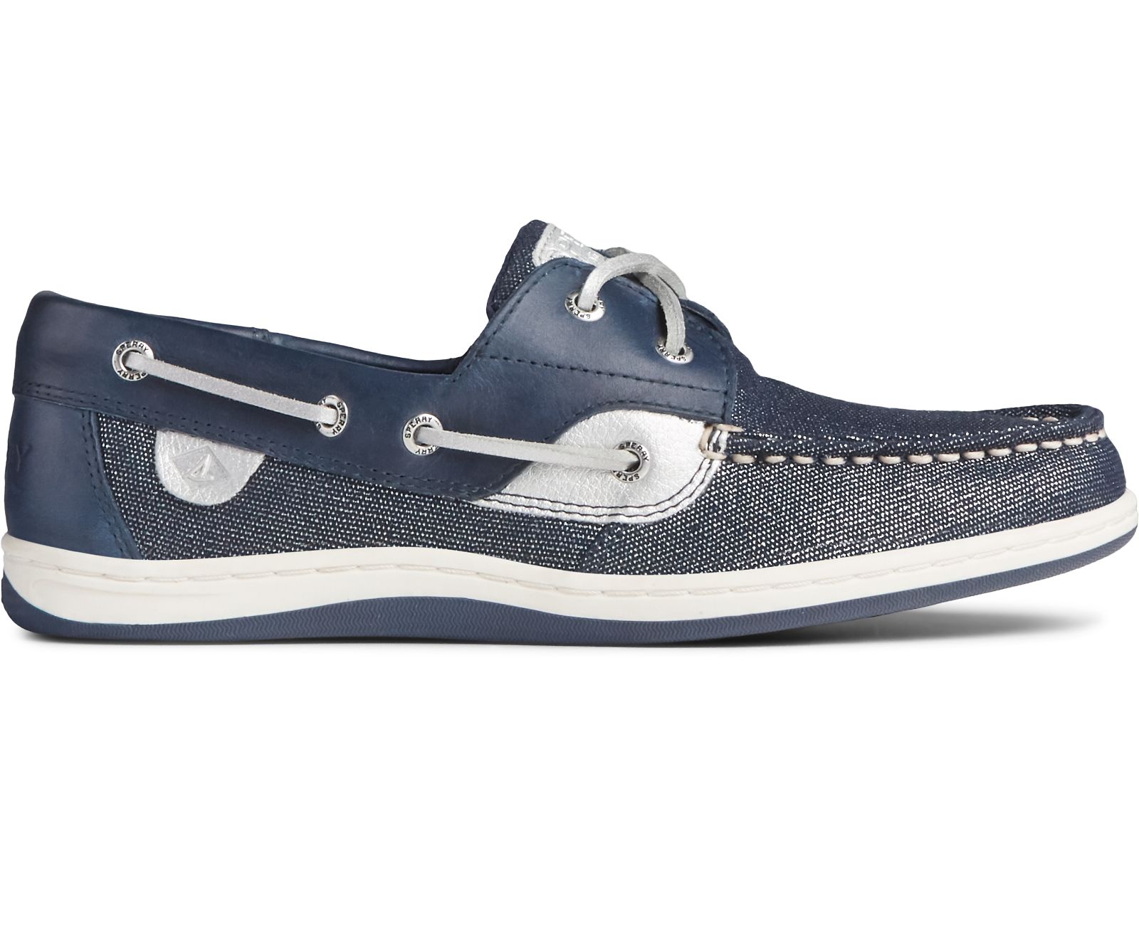 Women's Koifish Sparkle Textile Boat Shoe - Navy/Silver - Click Image to Close