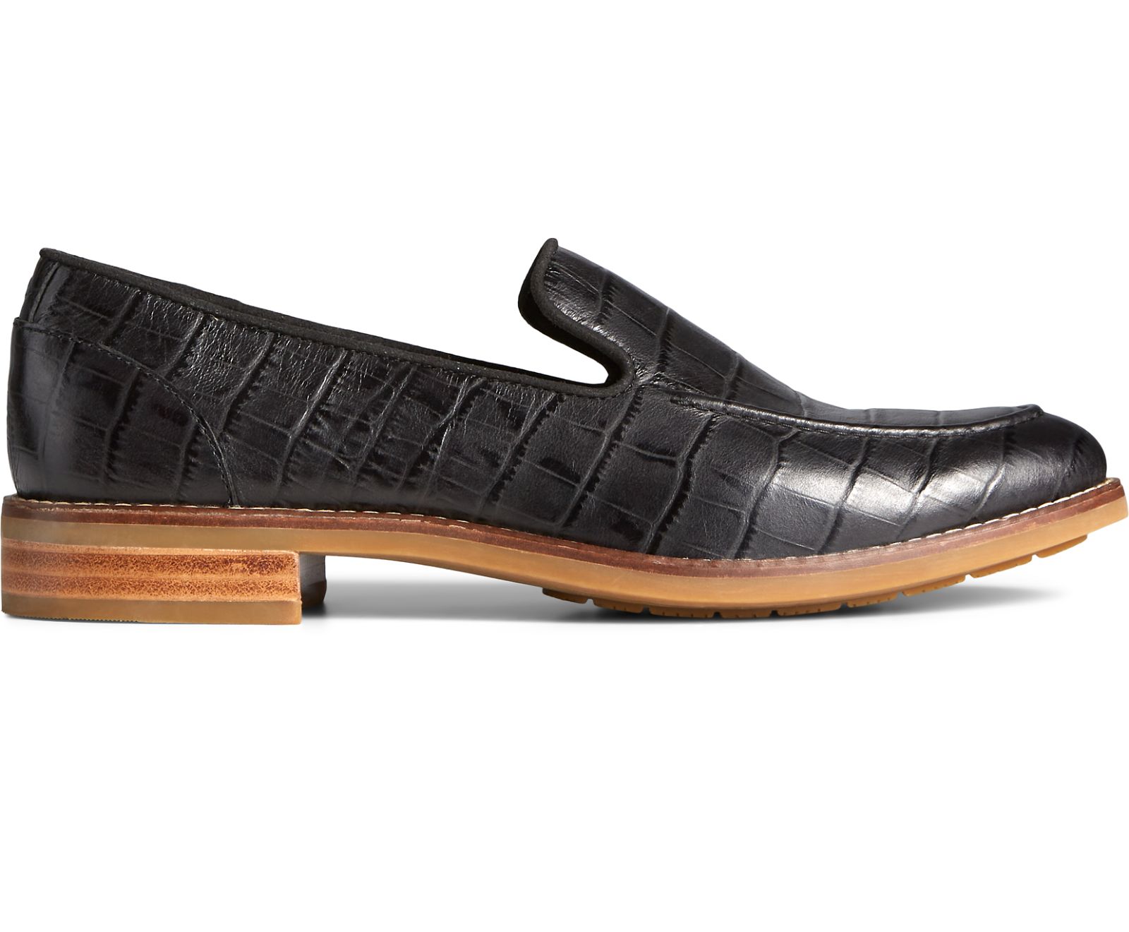 Women's Fairpoint Croc Leather Loafer - Black - Click Image to Close