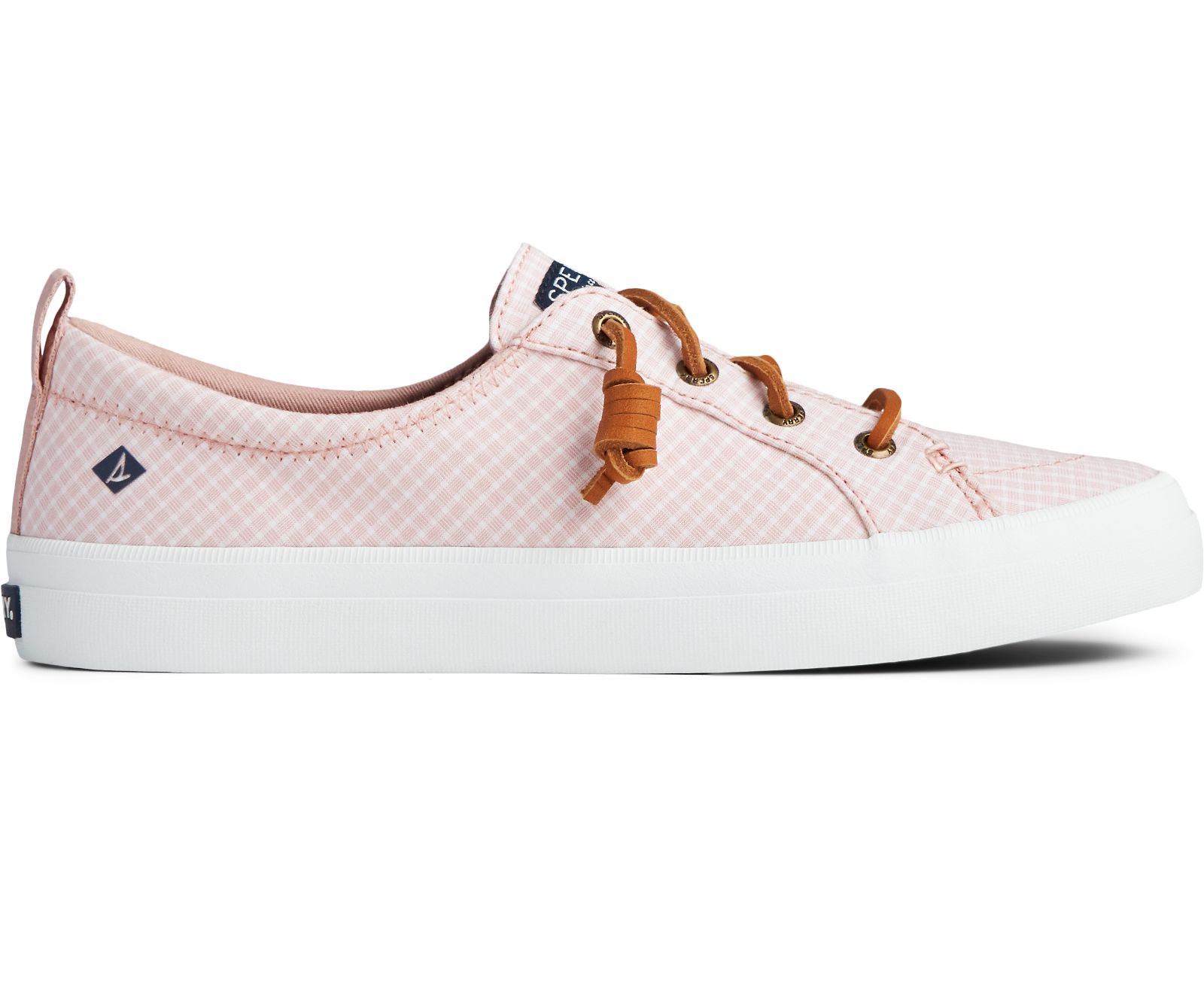 Women's Crest Vibe Mini Check Sneaker - Coral/White - Click Image to Close