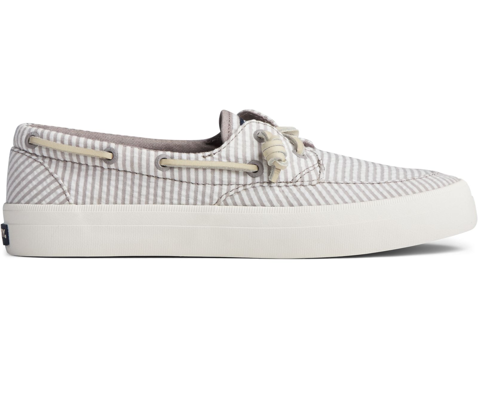 Women's Crest Boat Seersucker Sneaker - Grey/White - Click Image to Close