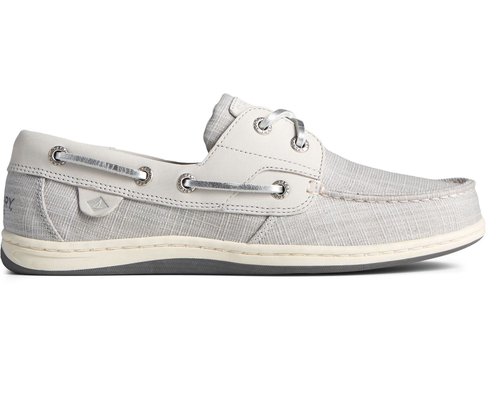 Women's Koifish Sparkle Linen Boat Shoe - Grey - Click Image to Close