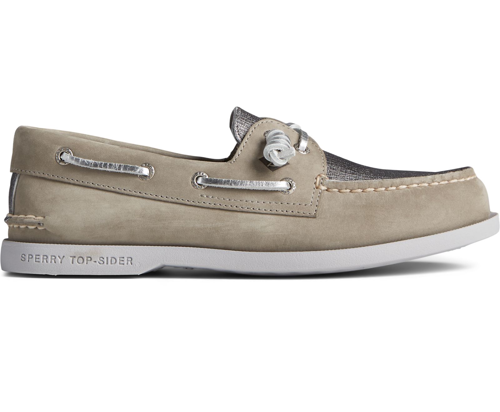 Women's Authentic Original Vida PLUSHWAVE Metallic Boat Shoe - Silver - Click Image to Close