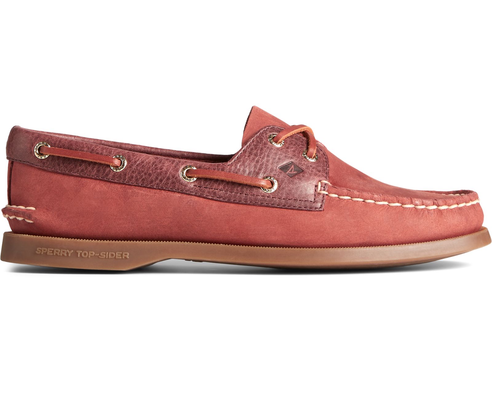 Women's Authentic Original Tonal Leather Boat Shoe - Burgundy - Click Image to Close