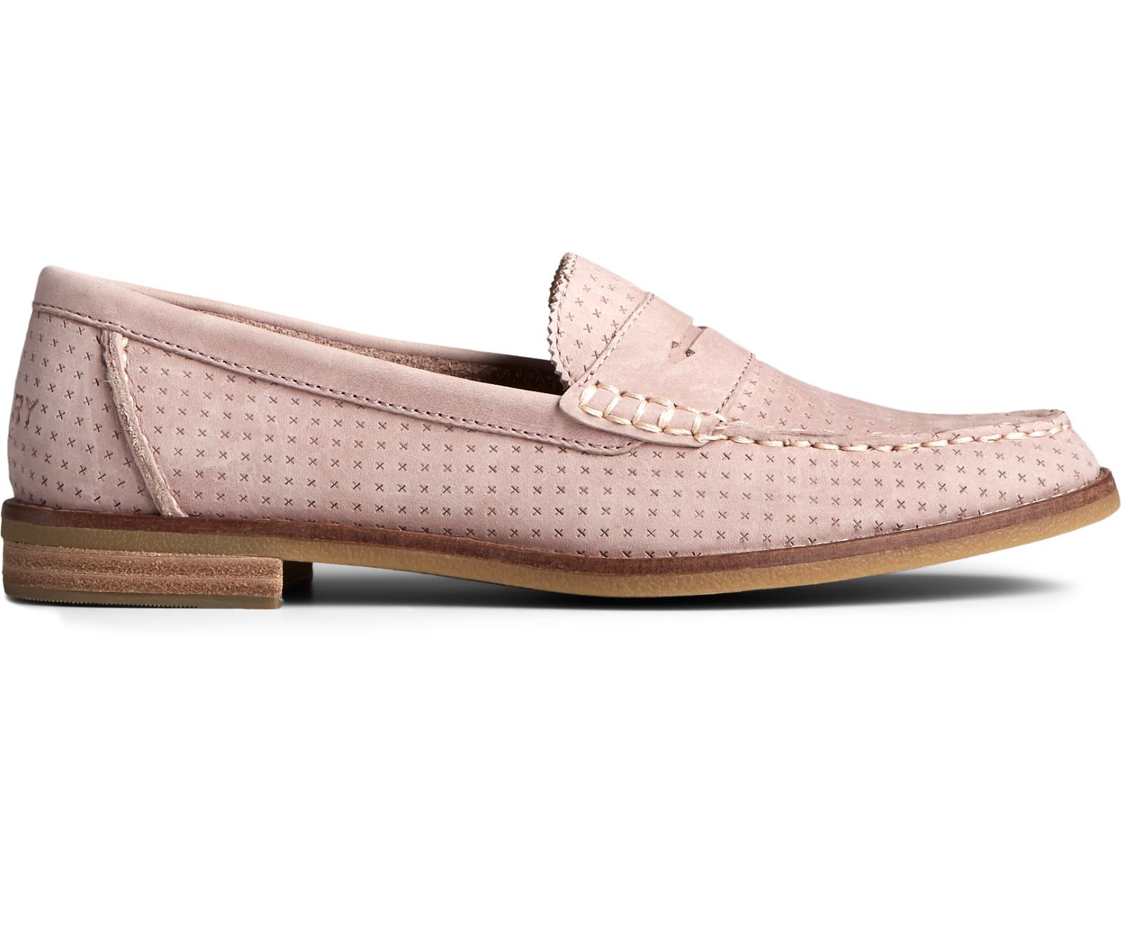 Women's Seaport Penny Perforated Leather Loafer - Bark - Click Image to Close