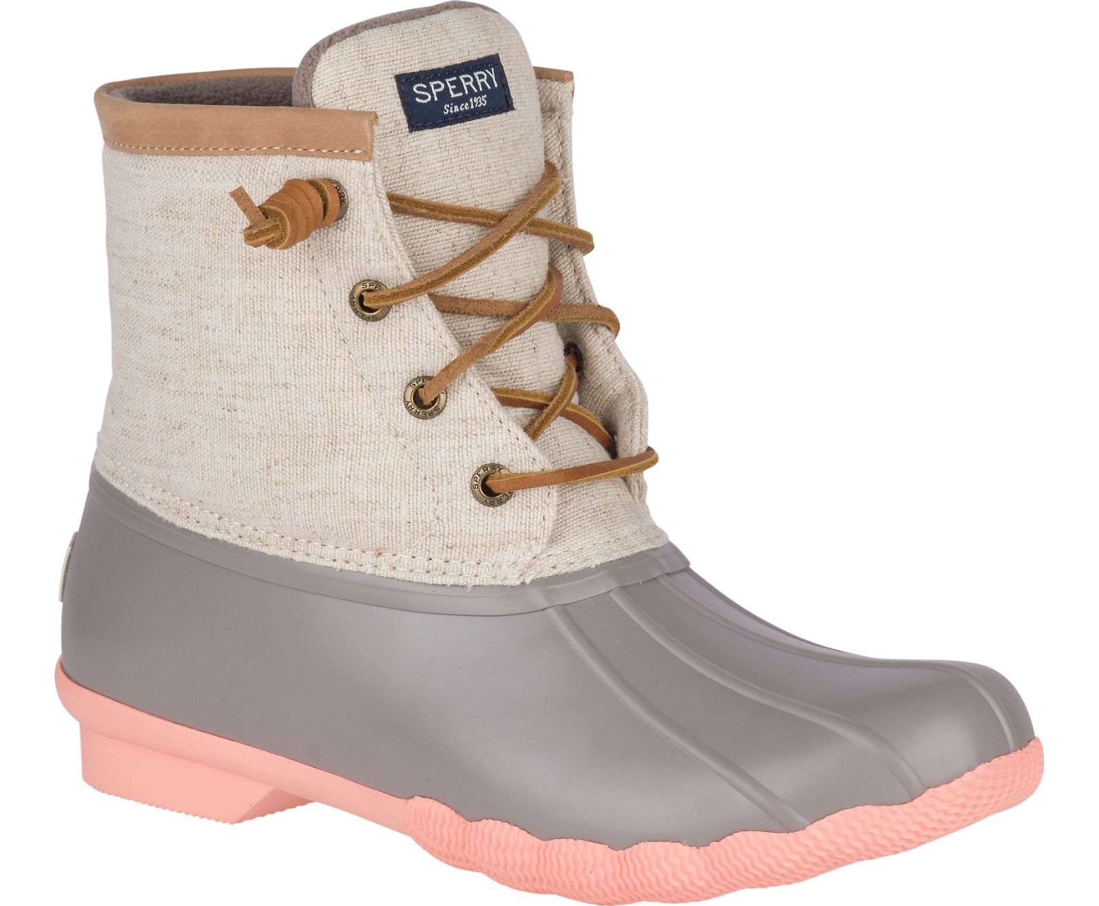Women's Saltwater Pop Outsole Duck Boot - Linen/Rose - Click Image to Close