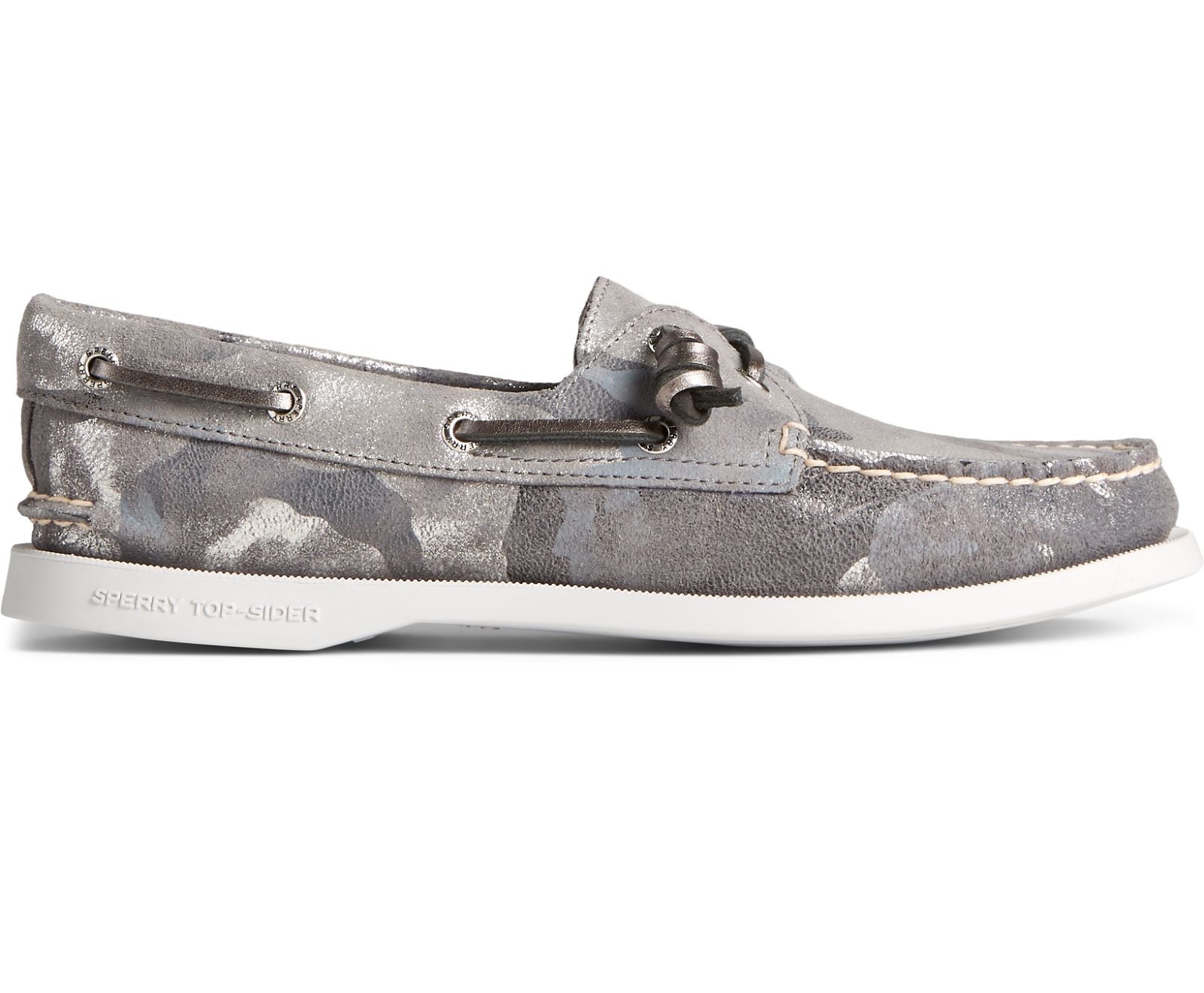 Women's Authentic Original 2-Eye Vida Metallic Camo Boat Shoe - Grey Multi - Click Image to Close