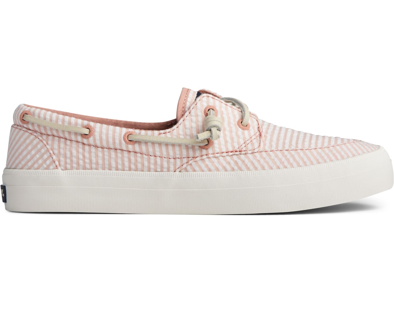 Women's Crest Boat Seersucker Sneaker - Coral/White - Click Image to Close