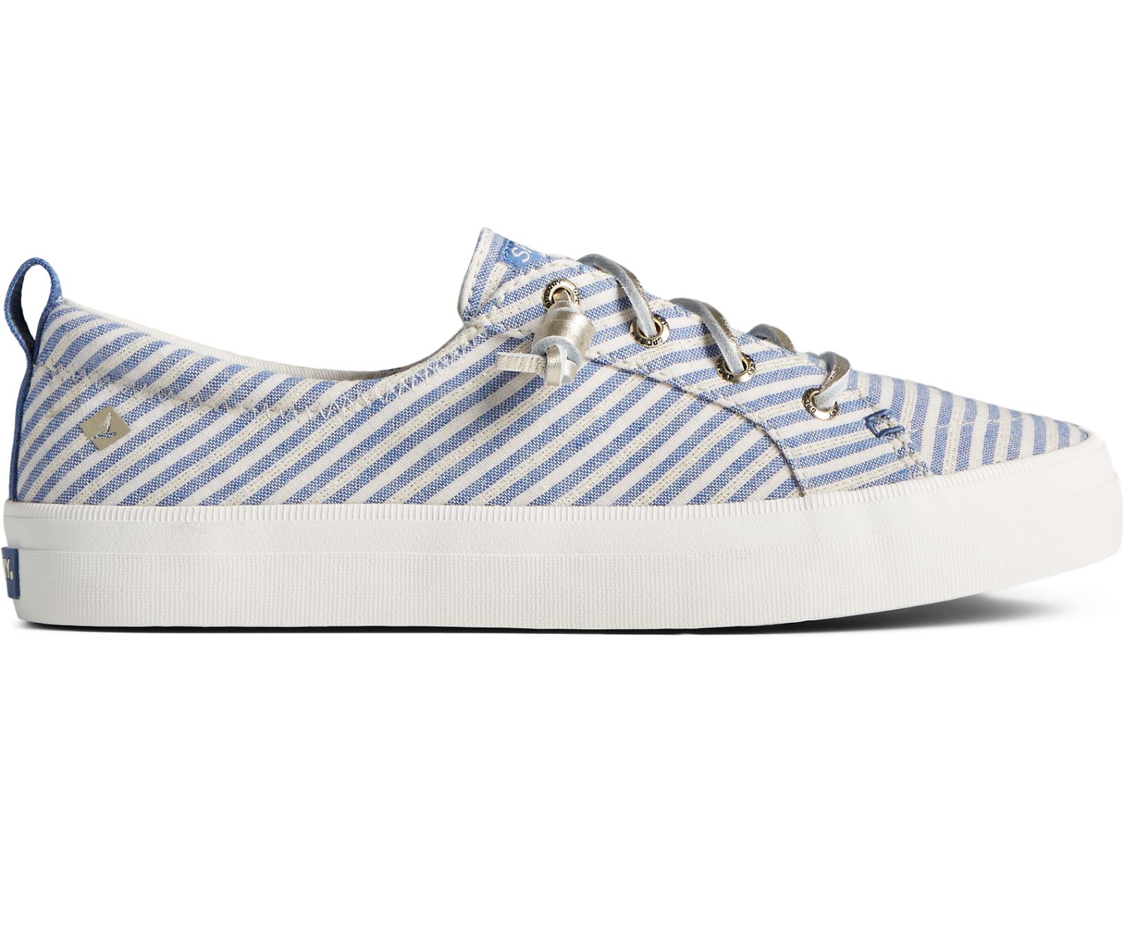 Women's Crest Vibe Metallic Stripe Sneaker - Blue/Gold - Click Image to Close