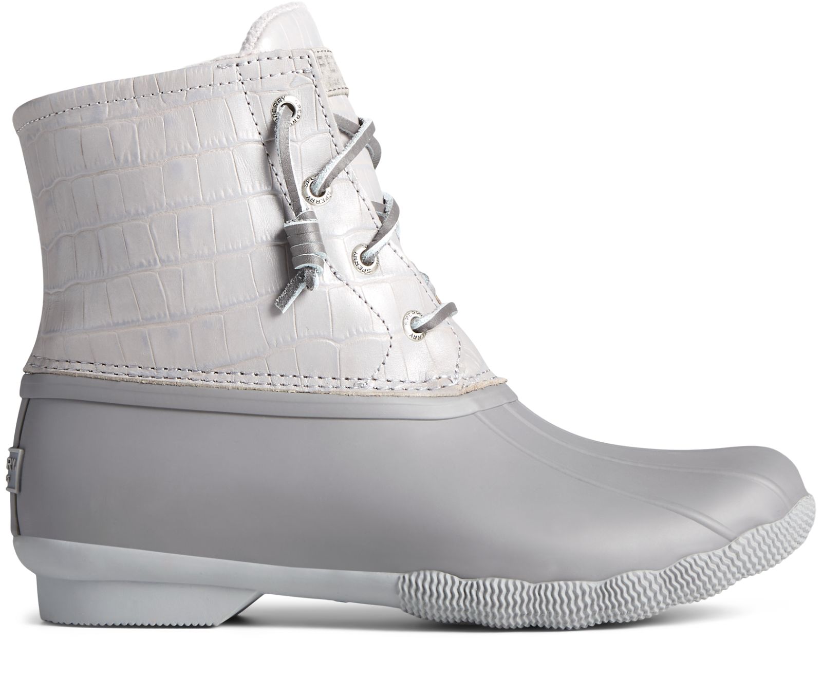 Women's Saltwater Croc Leather Duck Boot - Grey - Click Image to Close