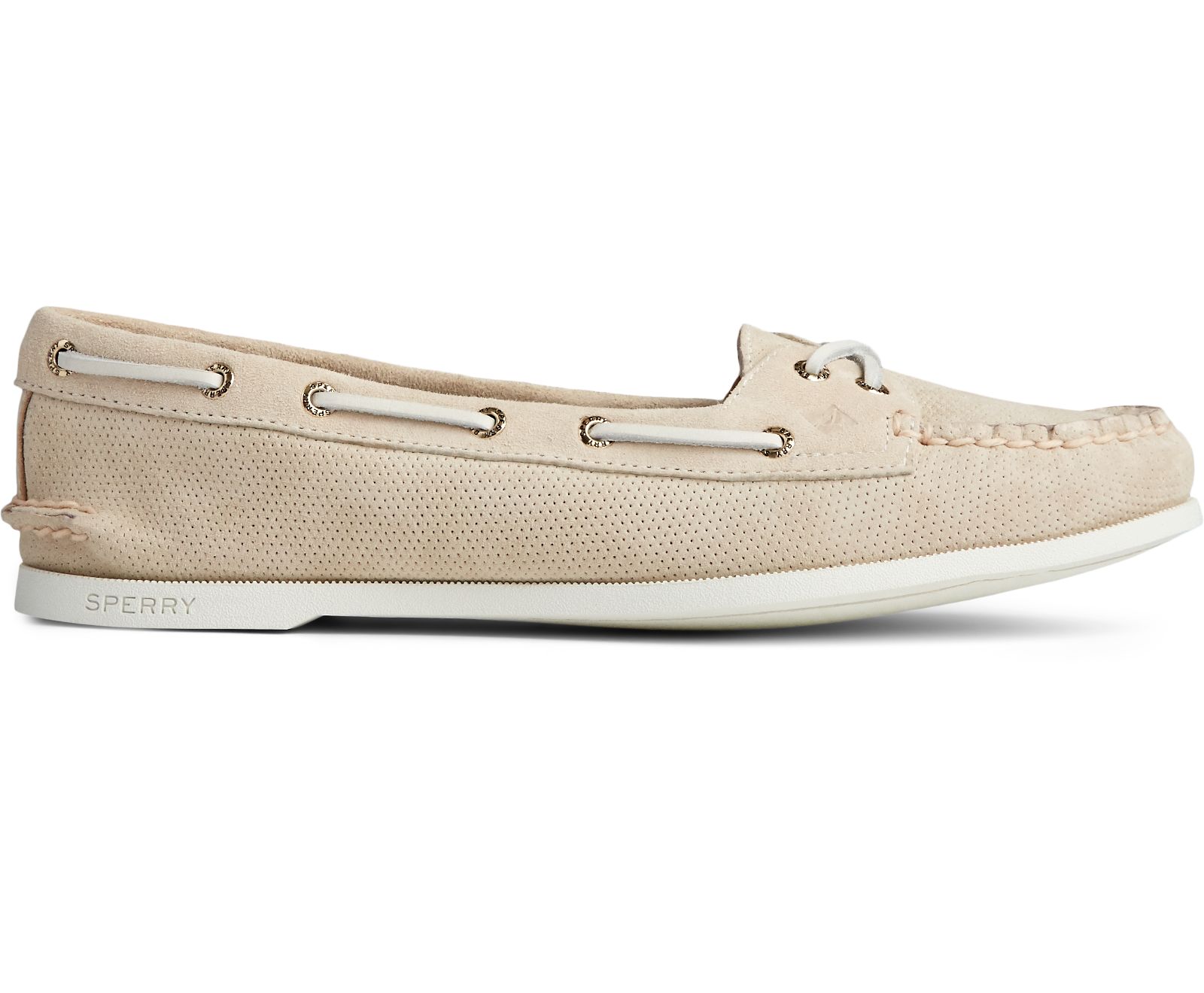 Women's Authentic Original Skimmer Pin Perforated Boat Shoe - Ivory - Click Image to Close