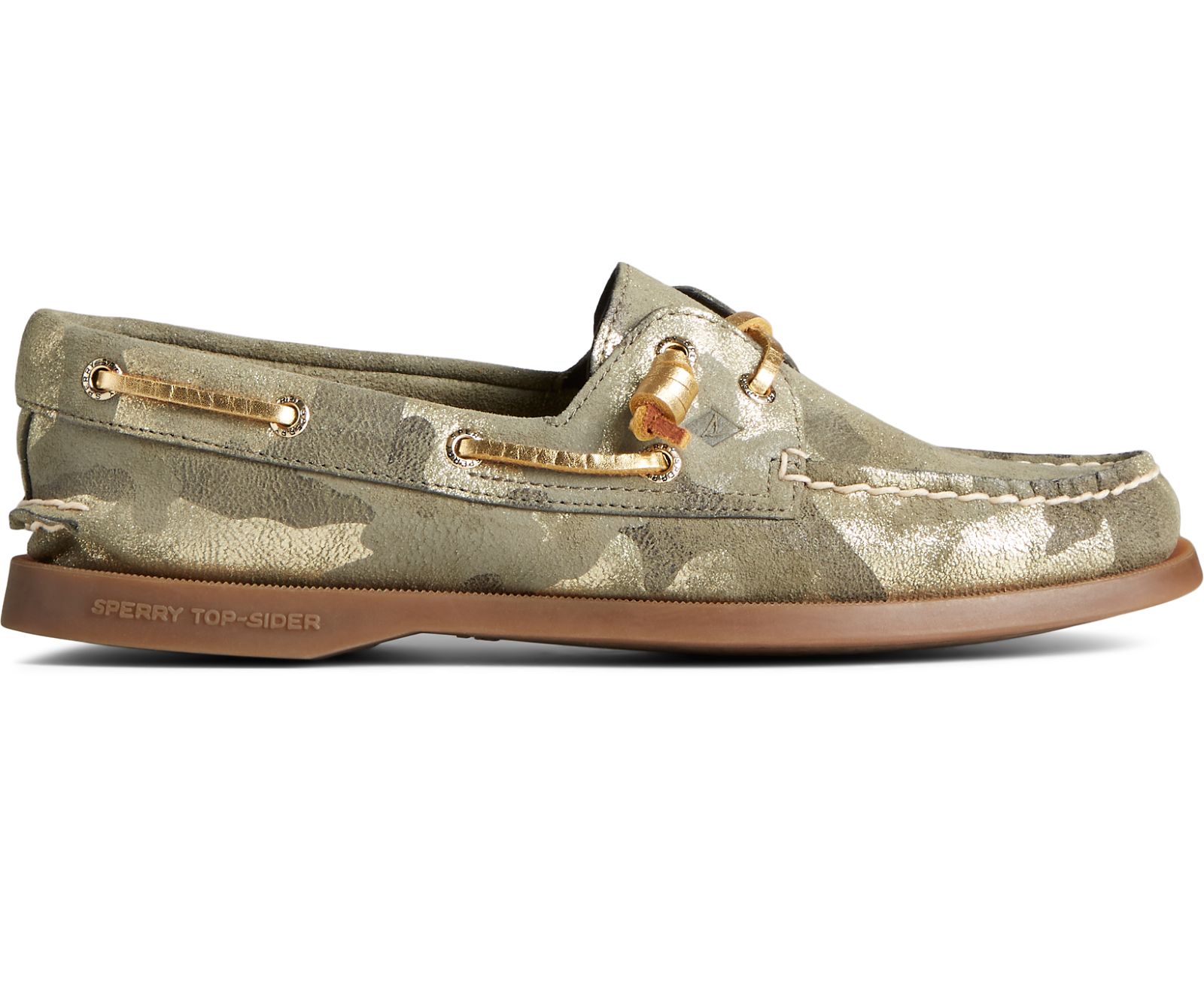 Women's Authentic Original 2-Eye Vida Metallic Camo Boat Shoe - Olive Muti - Click Image to Close