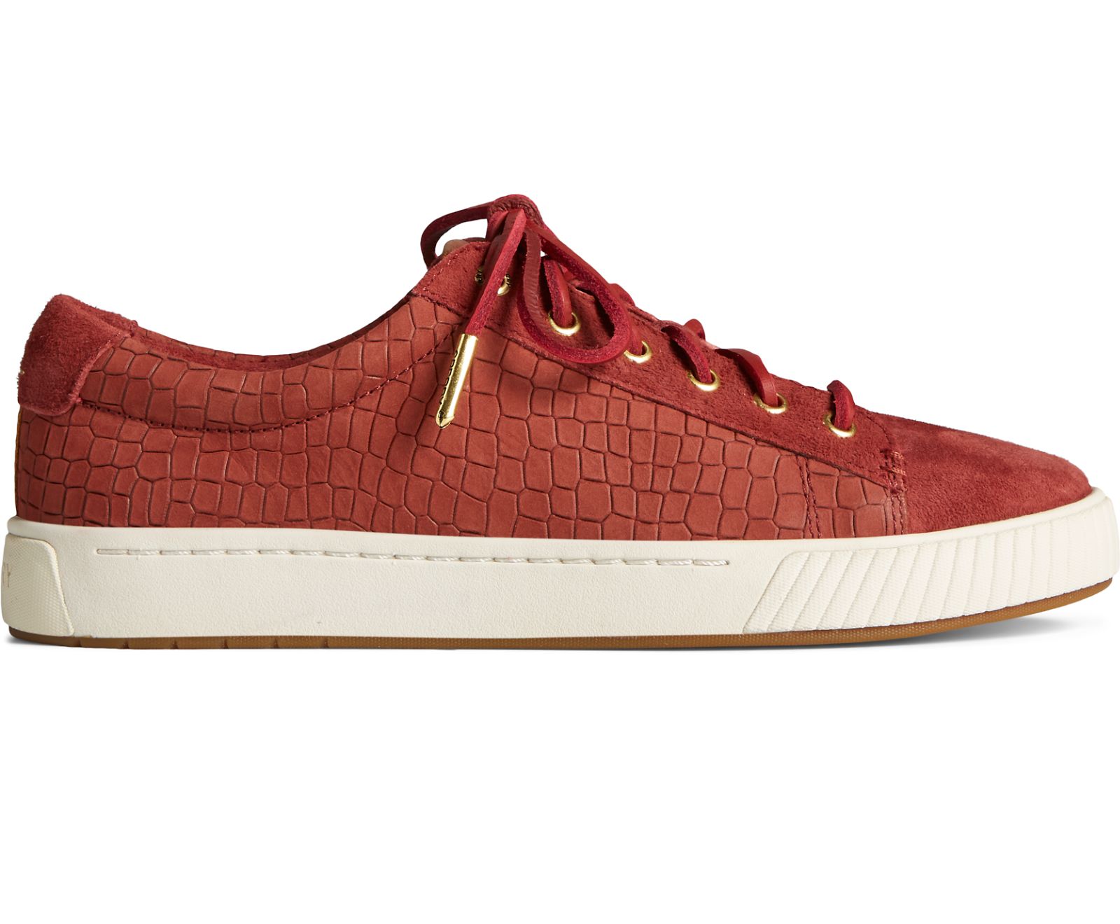 Women's Anchor PLUSHWAVE Croc Leather Sneaker - Maroon - Click Image to Close