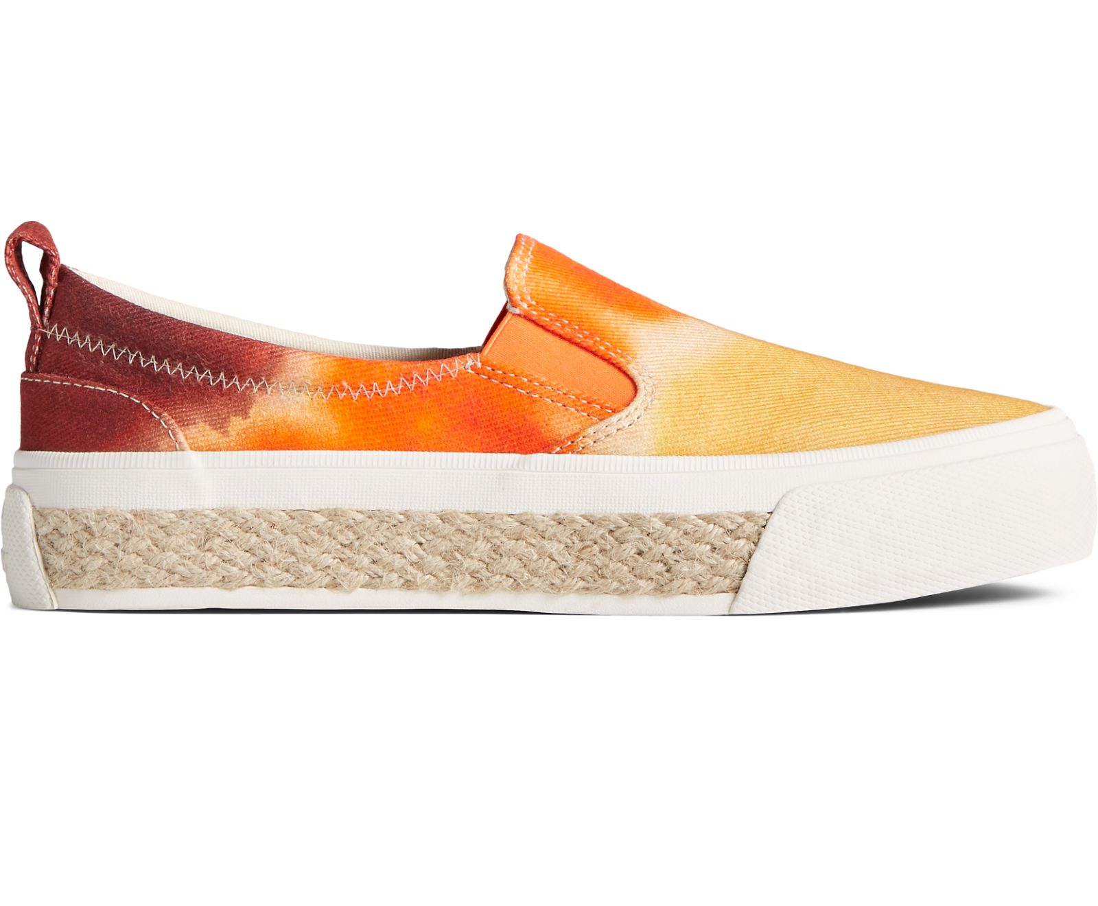 Women's Crest Twin Gore Tie Dye Platform Slip On Sneaker - Orange Multi - Click Image to Close