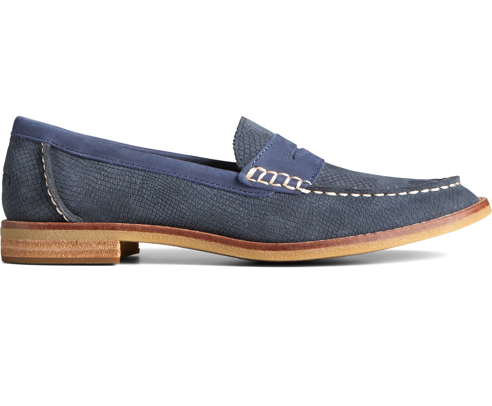 Women's Seaport Penny Exotic Leather Loafer - Navy - Click Image to Close