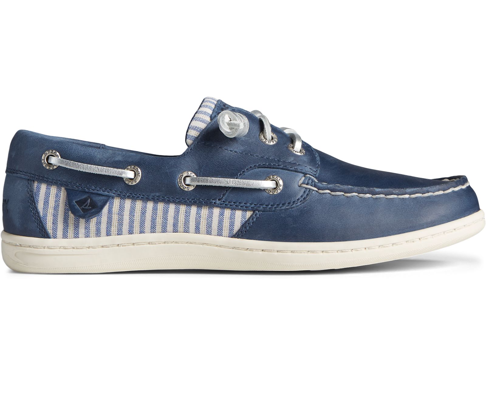 Women's Songfish Metallic Stripe Boat Shoe - Navy - Click Image to Close