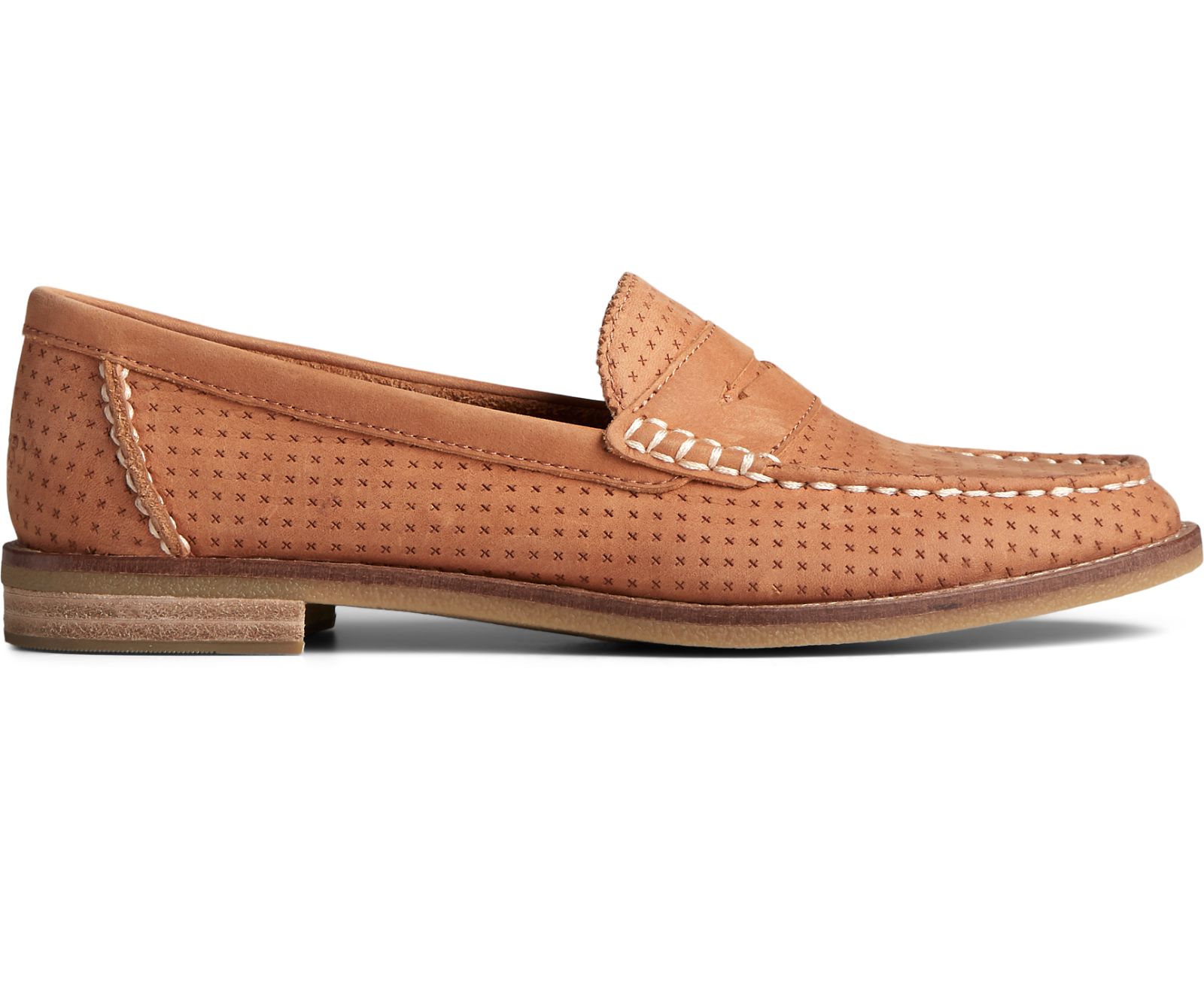 Women's Seaport Penny Perforated Leather Loafer - Tan - Click Image to Close