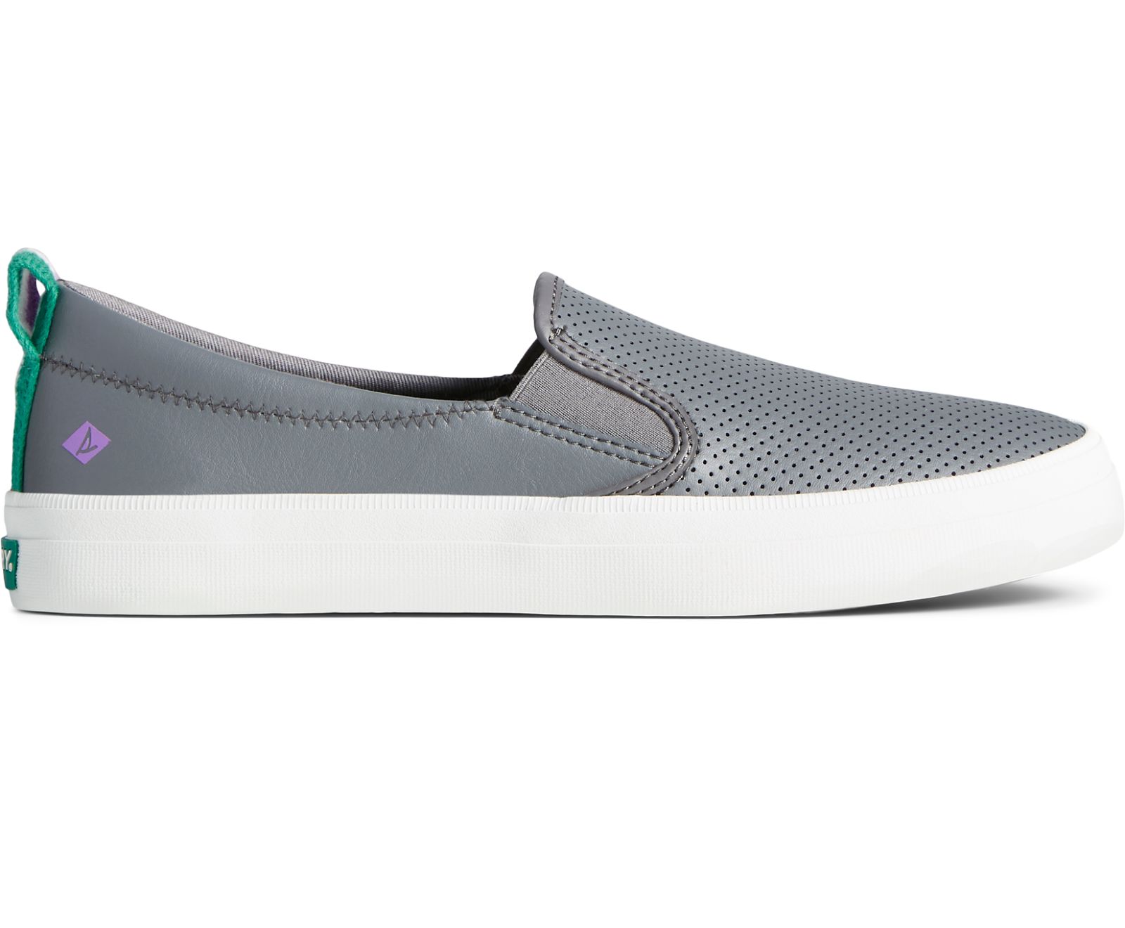 Women's Crest Twin Gore Leather Slip On Sneaker - Grey - Click Image to Close