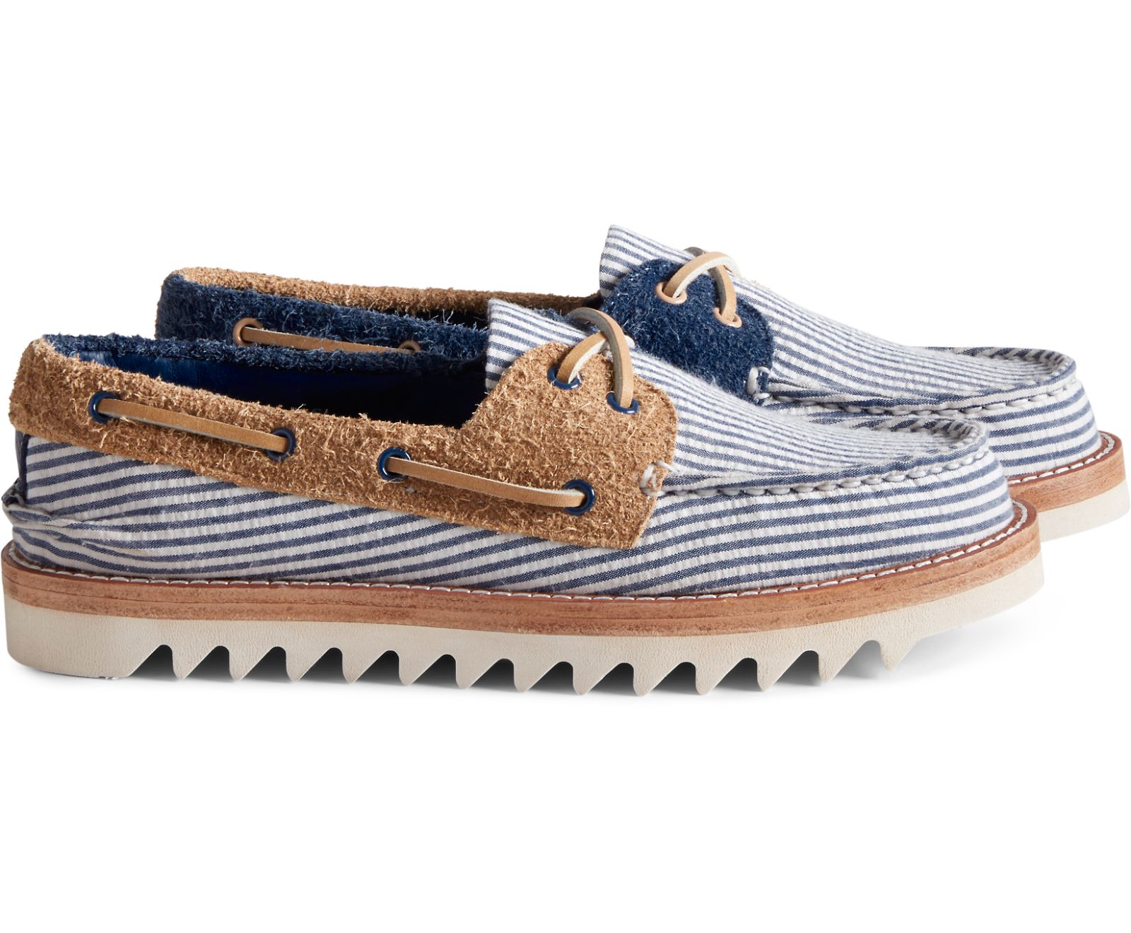 Women's Cloud Authentic Original Seersucker 2-Eye Boat Shoe - Navy - Click Image to Close