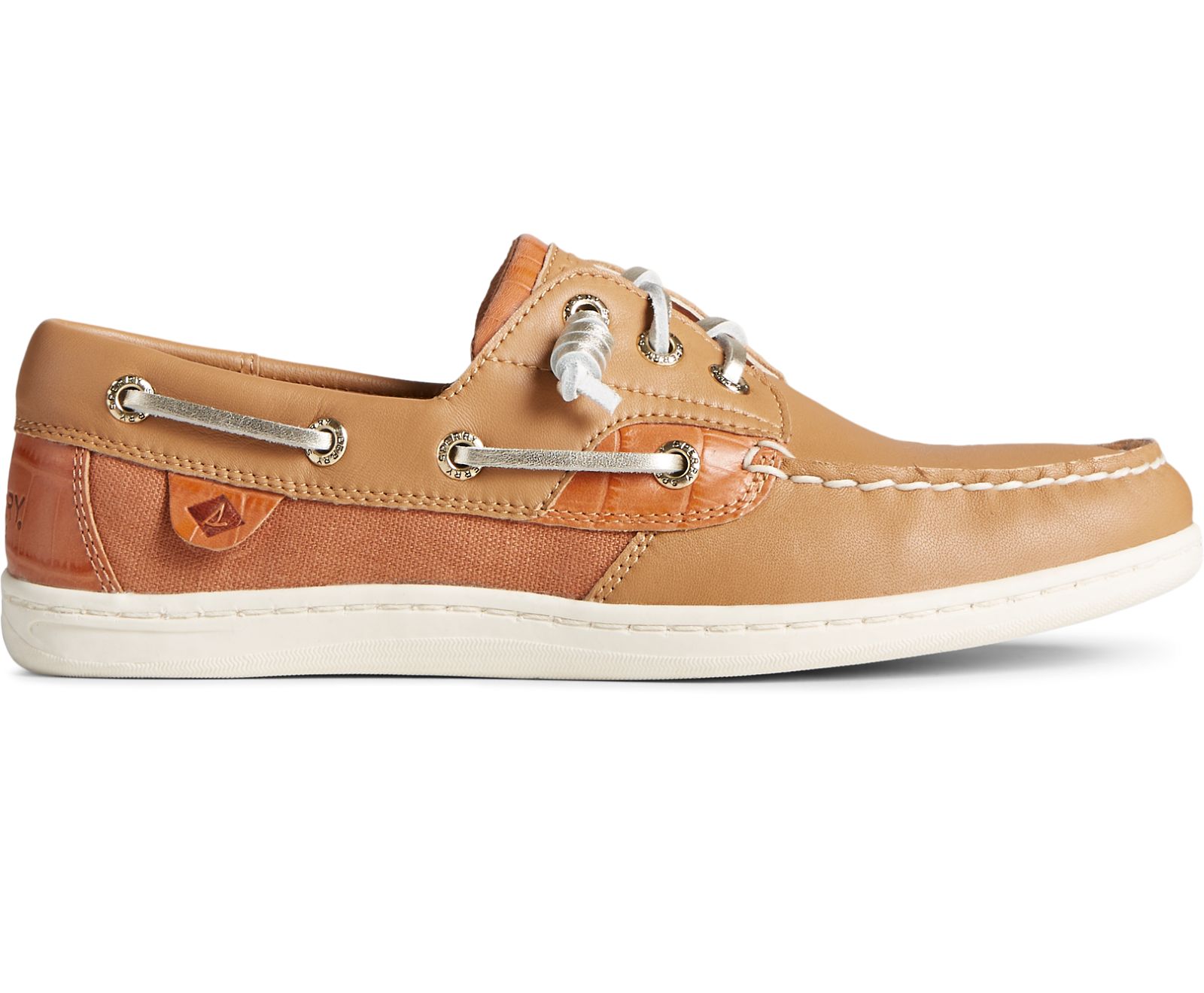 Women's Songfish Croc Leather Boat Shoe - Tan - Click Image to Close