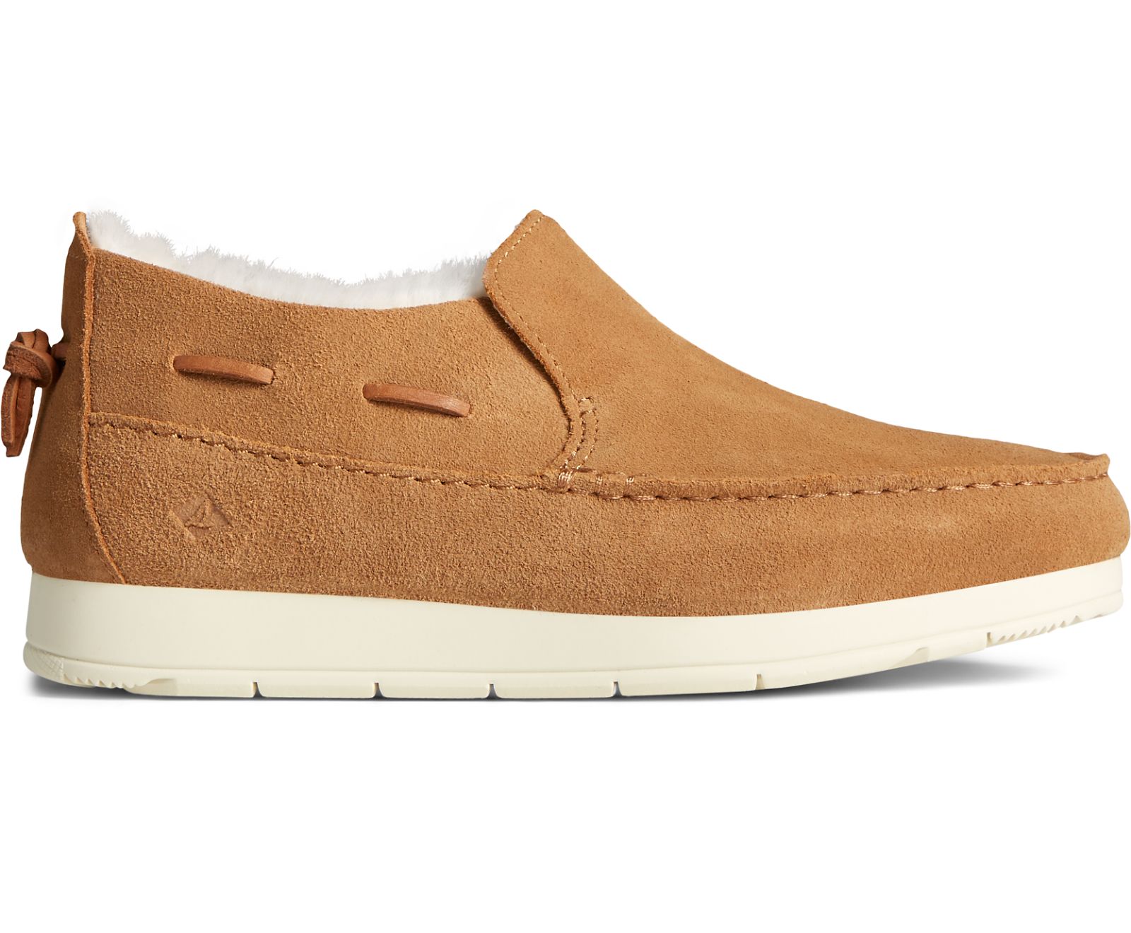 Women's Moc-Sider Suede Slip On - Tan - Click Image to Close
