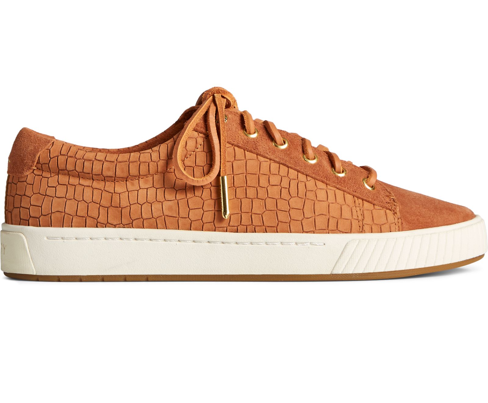 Women's Anchor PLUSHWAVE Croc Leather Sneaker - Tan - Click Image to Close