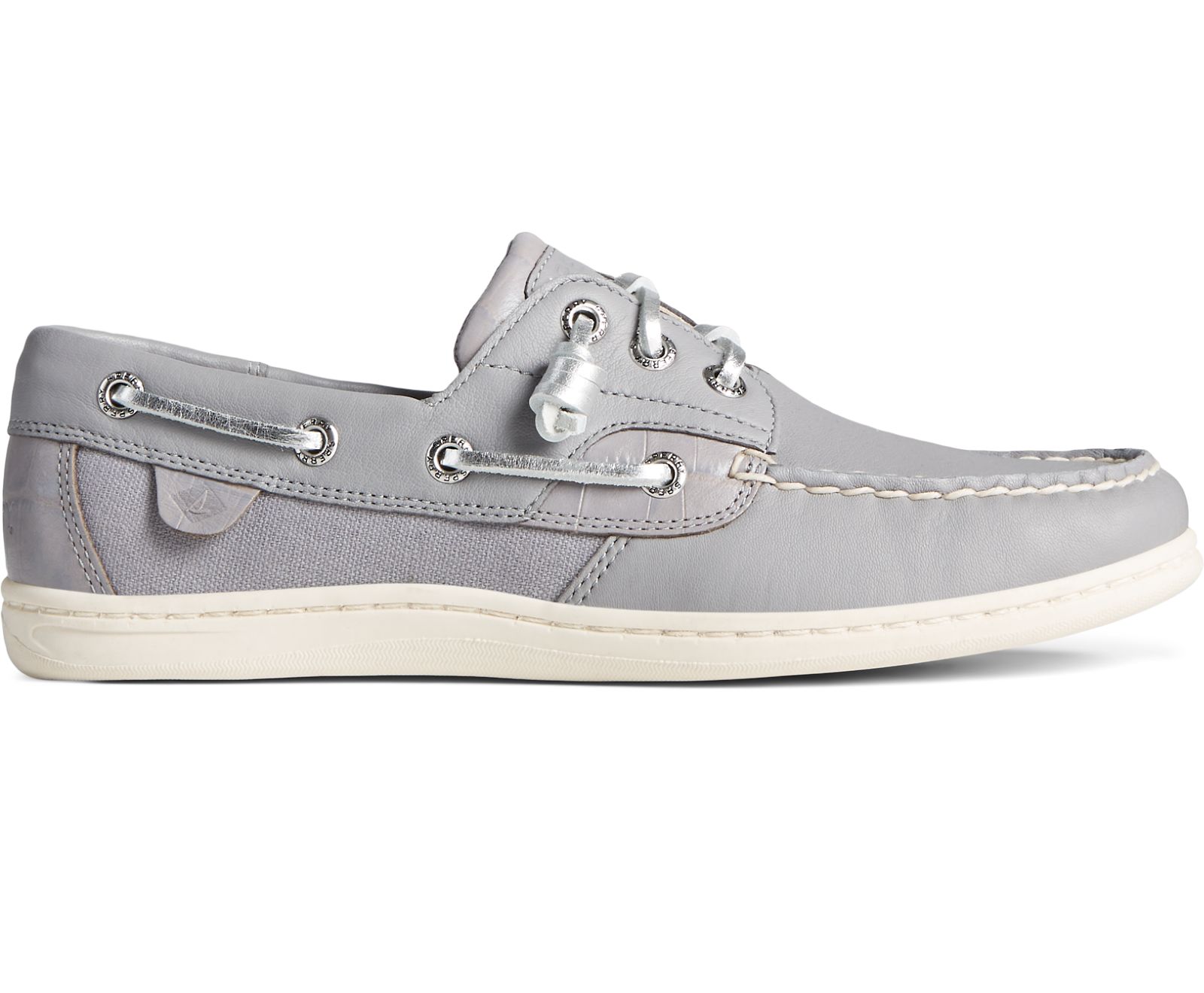 Women's Songfish Croc Leather Boat Shoe - Grey - Click Image to Close